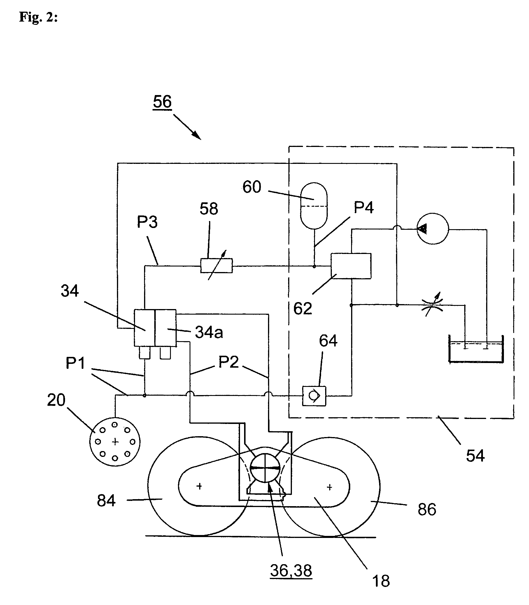 Device and method for continuous regulation of the erection of a tandem axle