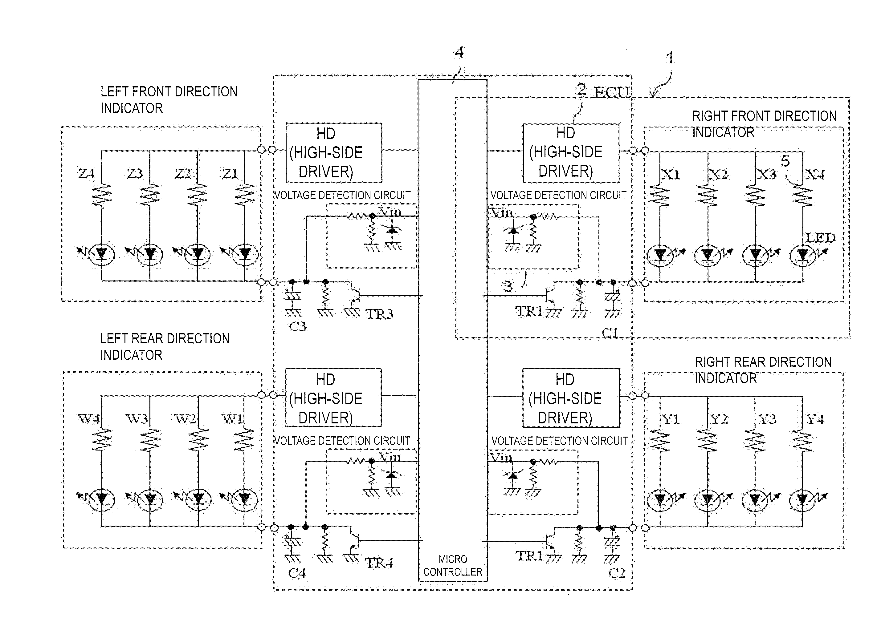 Control device for lighting LED and detecting breakage thereof