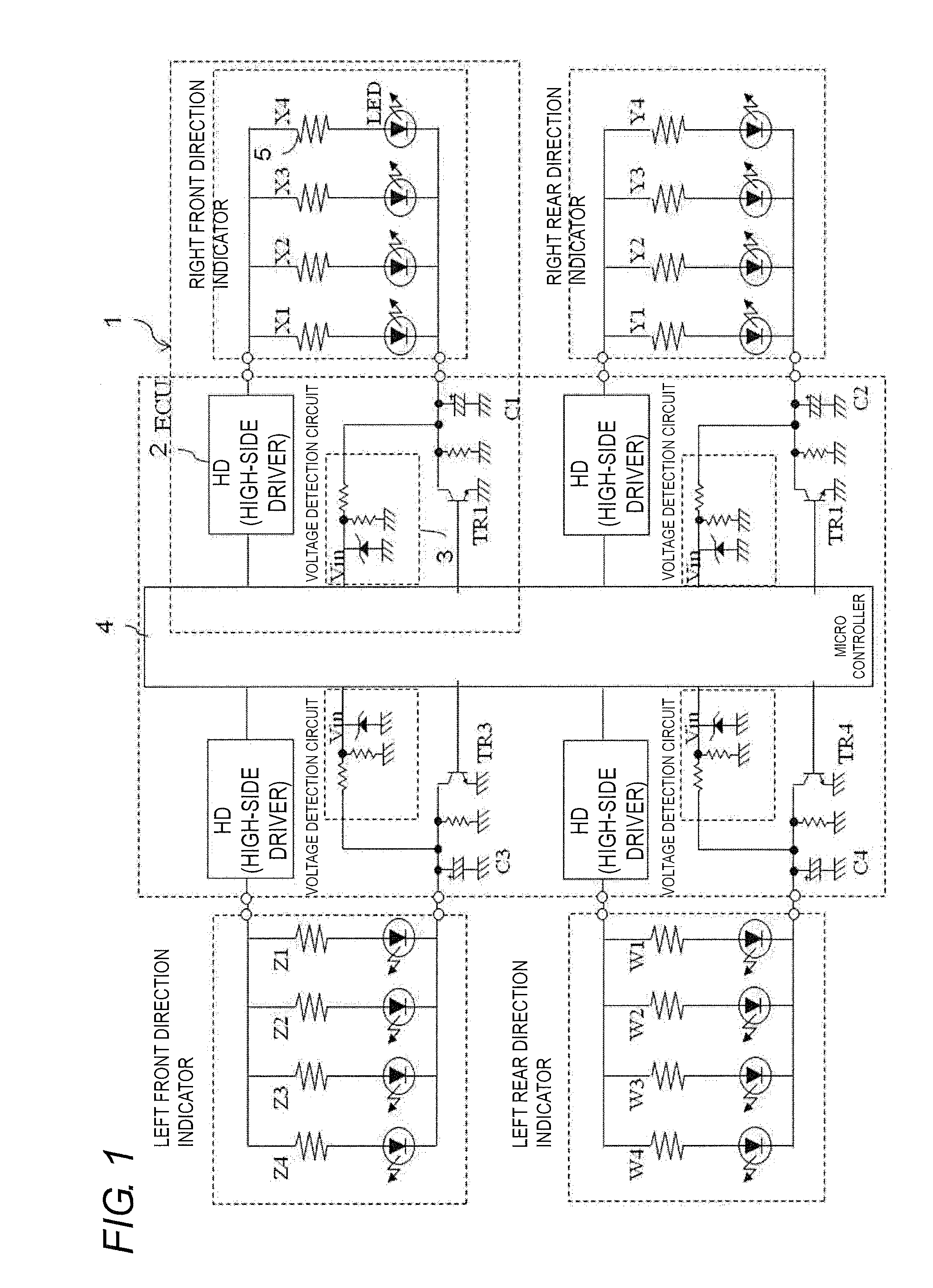 Control device for lighting LED and detecting breakage thereof