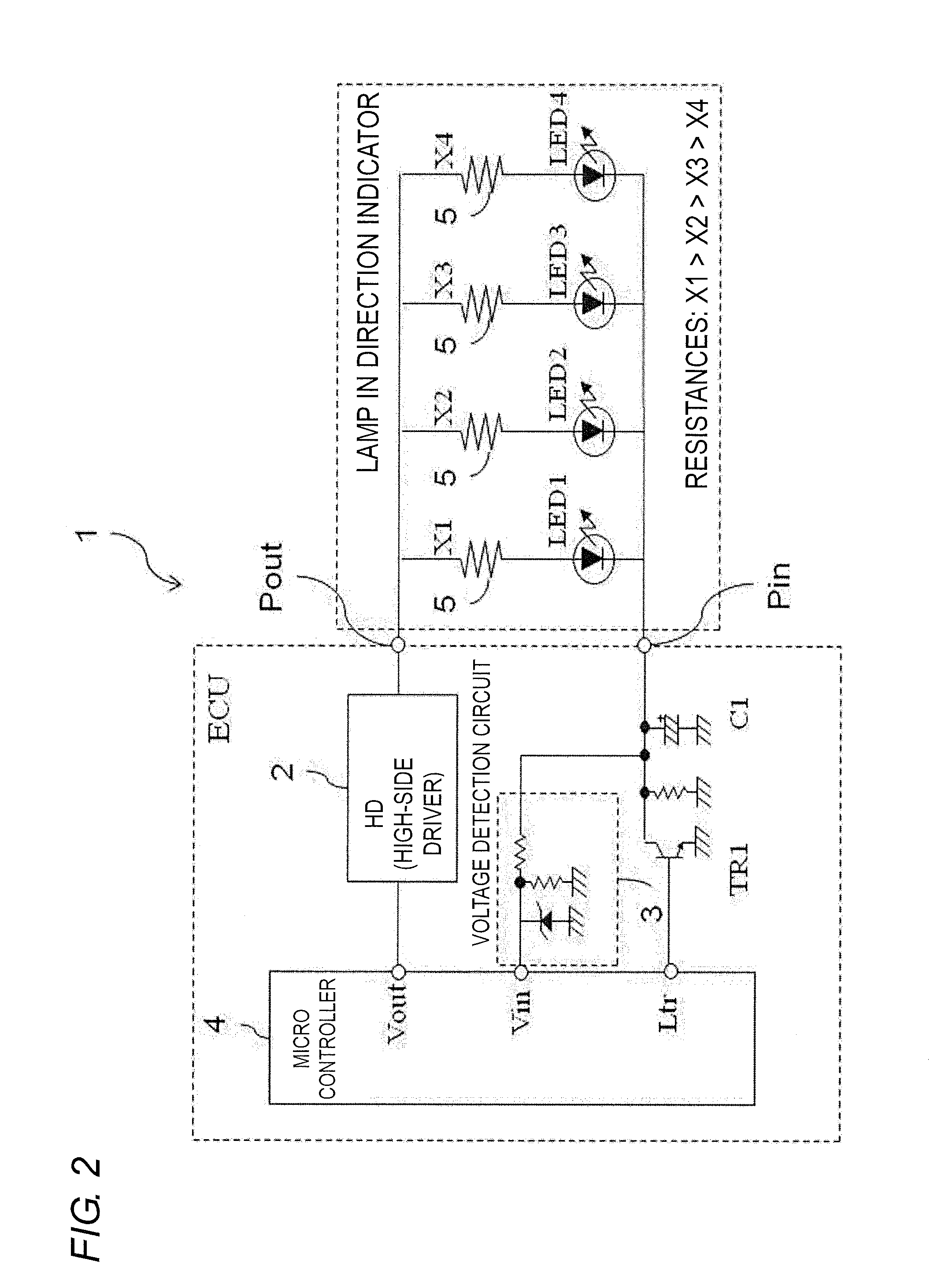 Control device for lighting LED and detecting breakage thereof