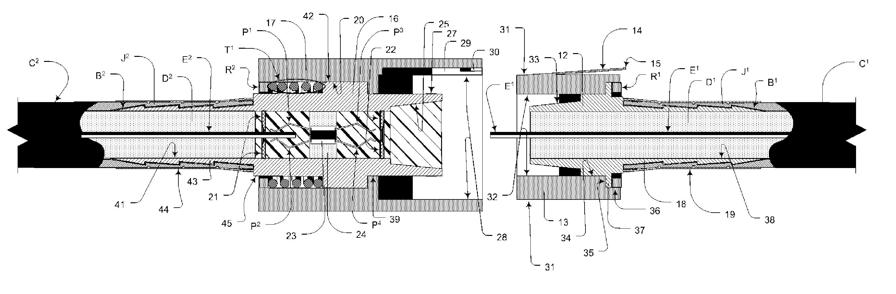 RJ type modular connector for coaxial cables