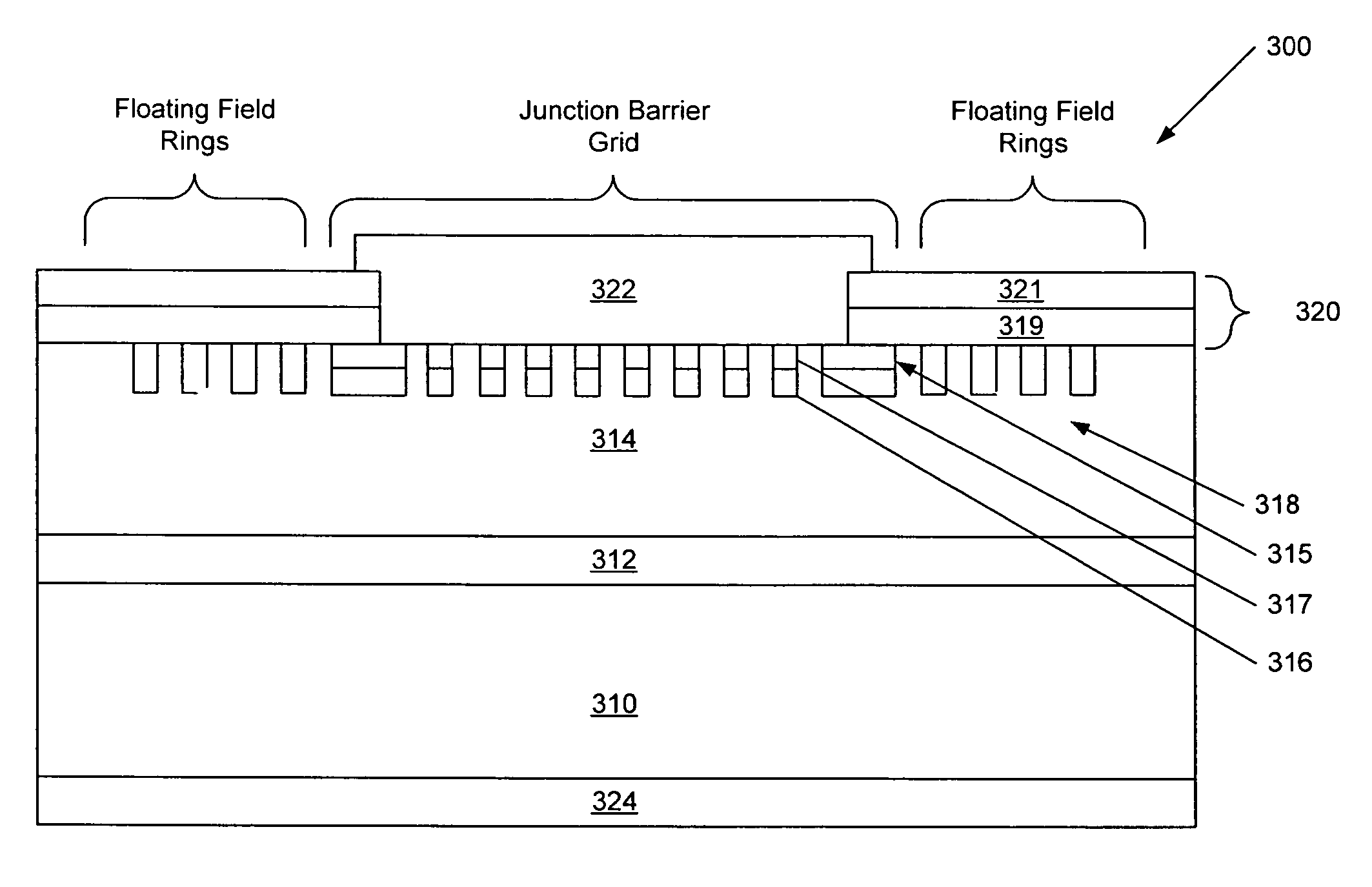 Silicon carbide junction barrier schottky diodes with supressed minority carrier injection