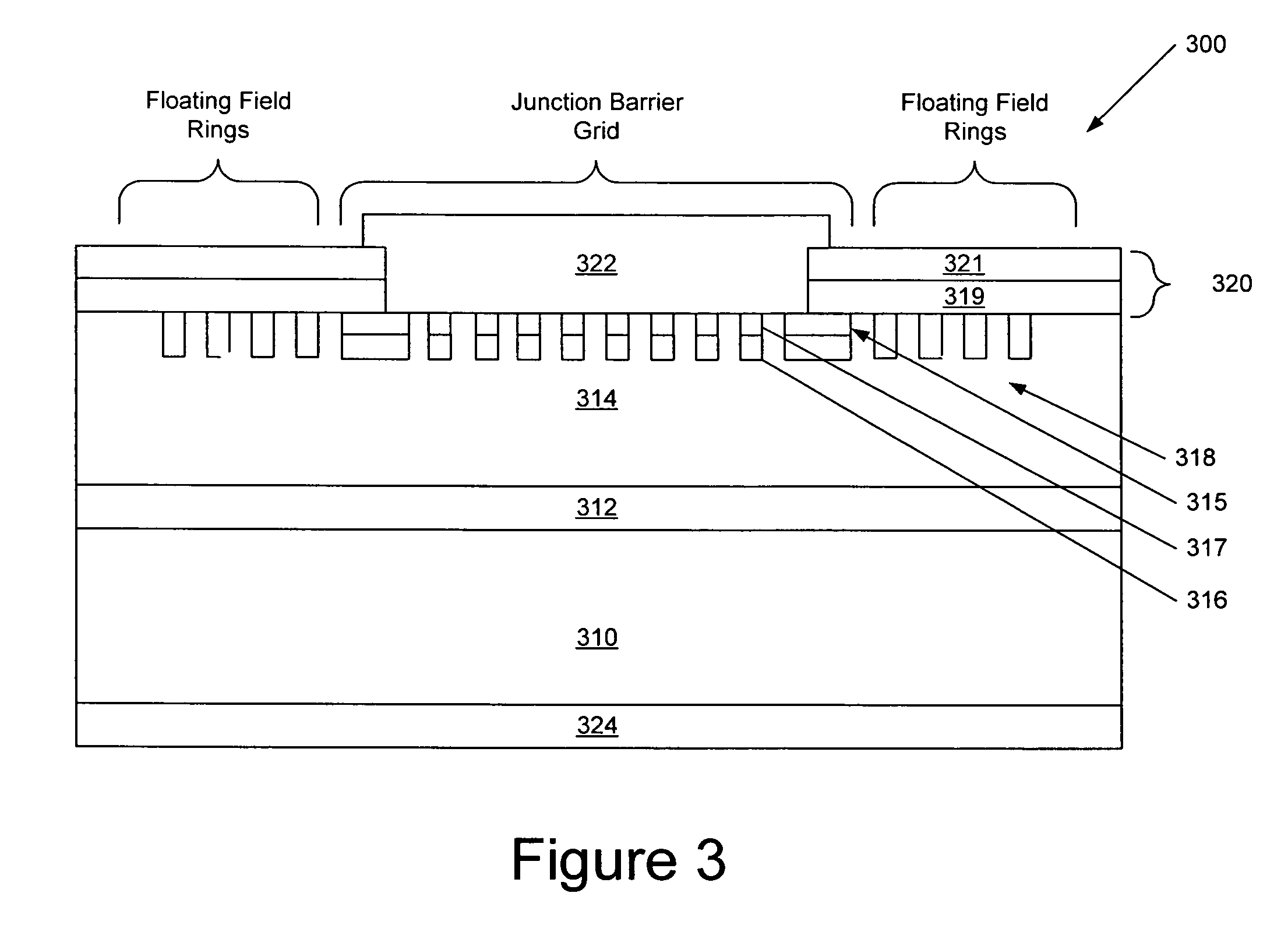 Silicon carbide junction barrier schottky diodes with supressed minority carrier injection