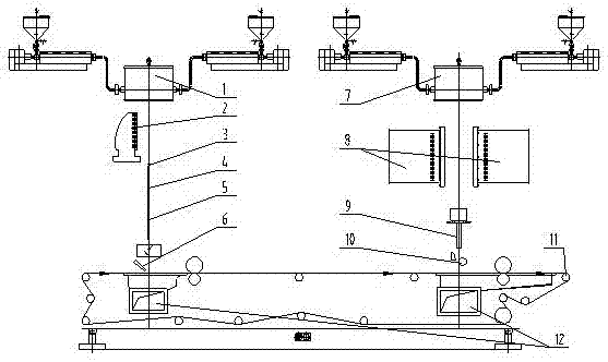 Double-die-head compound interlaced two-component spunbond spunlace non-woven fabric production equipment and production process