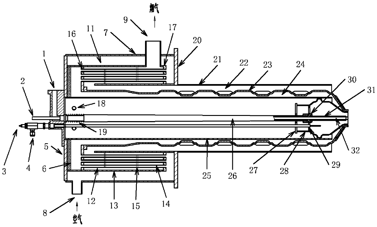 Efficient, low-NOx and compact type self preheating type burner nozzle