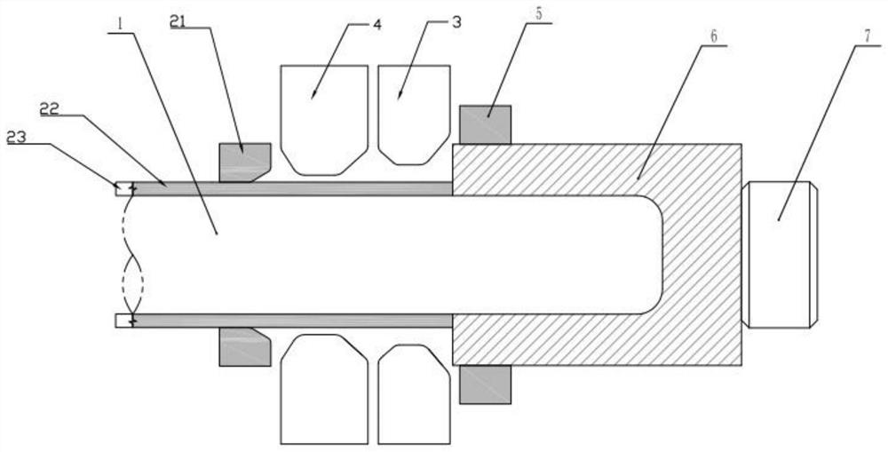 Continuous forming method and device for deep blind hole shell with pulse current assisted partial upsetting