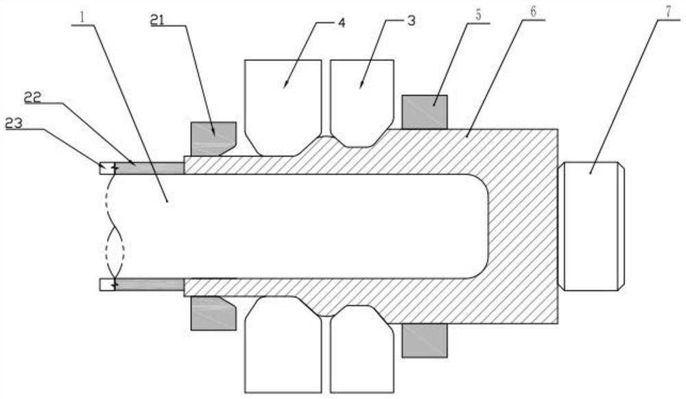 Continuous forming method and device for deep blind hole shell with pulse current assisted partial upsetting