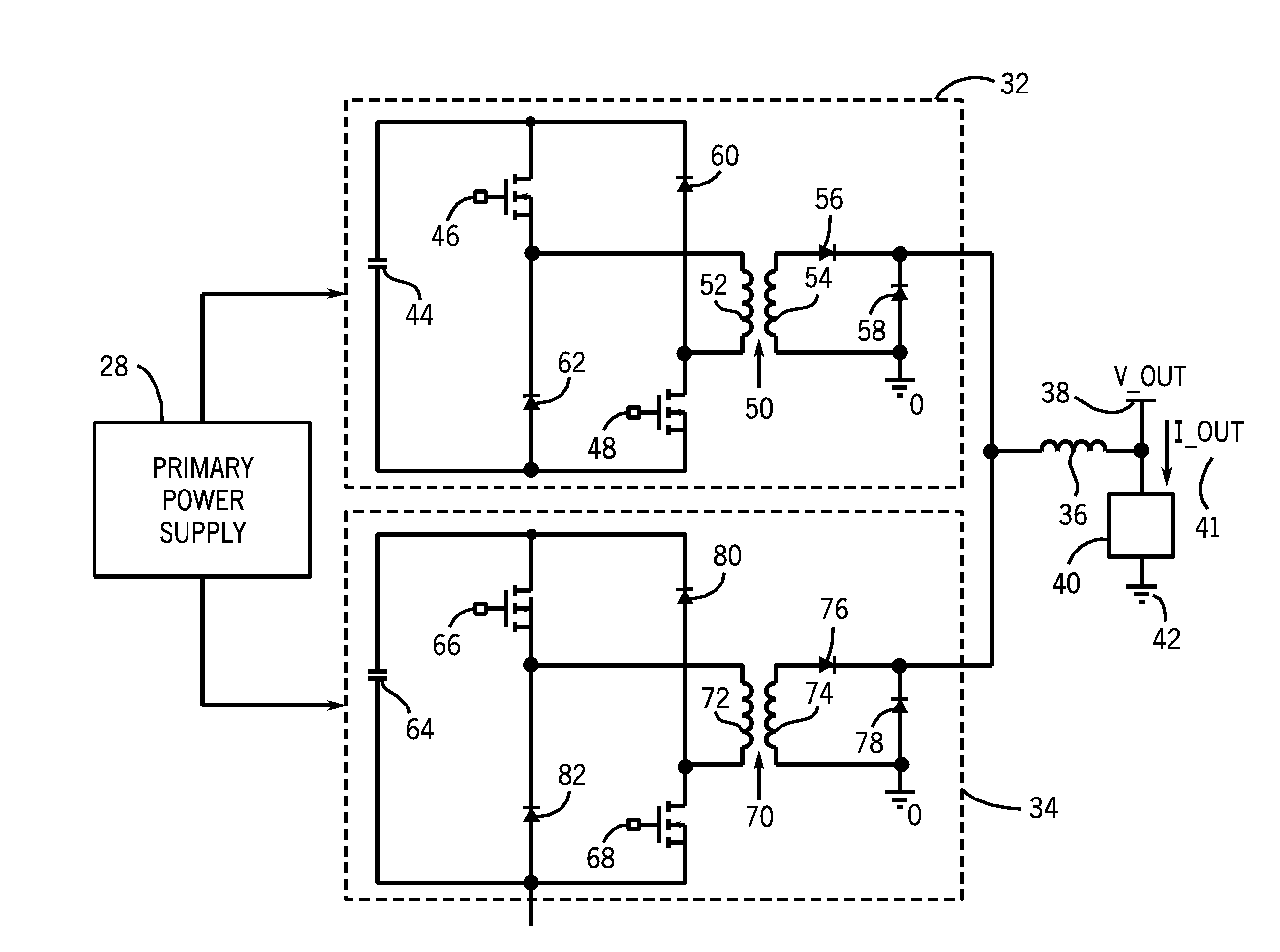 Battery charger using the phase shift by a pair of forward converting circuits