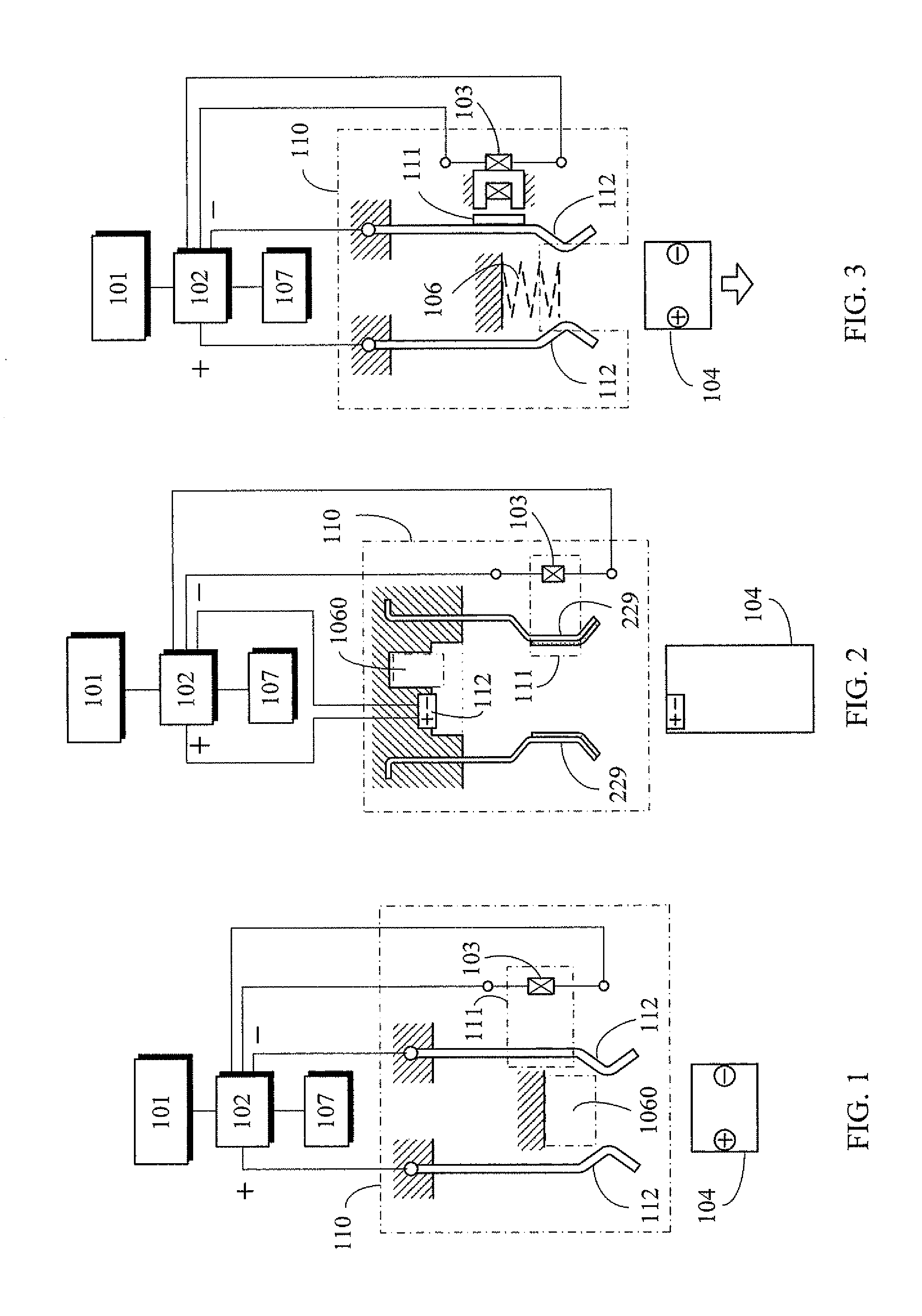 Power charging device with charge saturation disconnector through electromagnetic force release