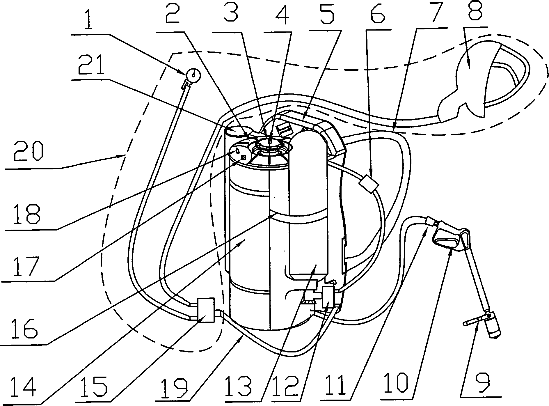 Backpack fire extinguisher with atomization device