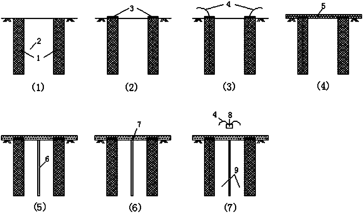 Construction method for soft foundation consolidation by utilizing carbon fiber cement mixing piles combined with electroosmosis method