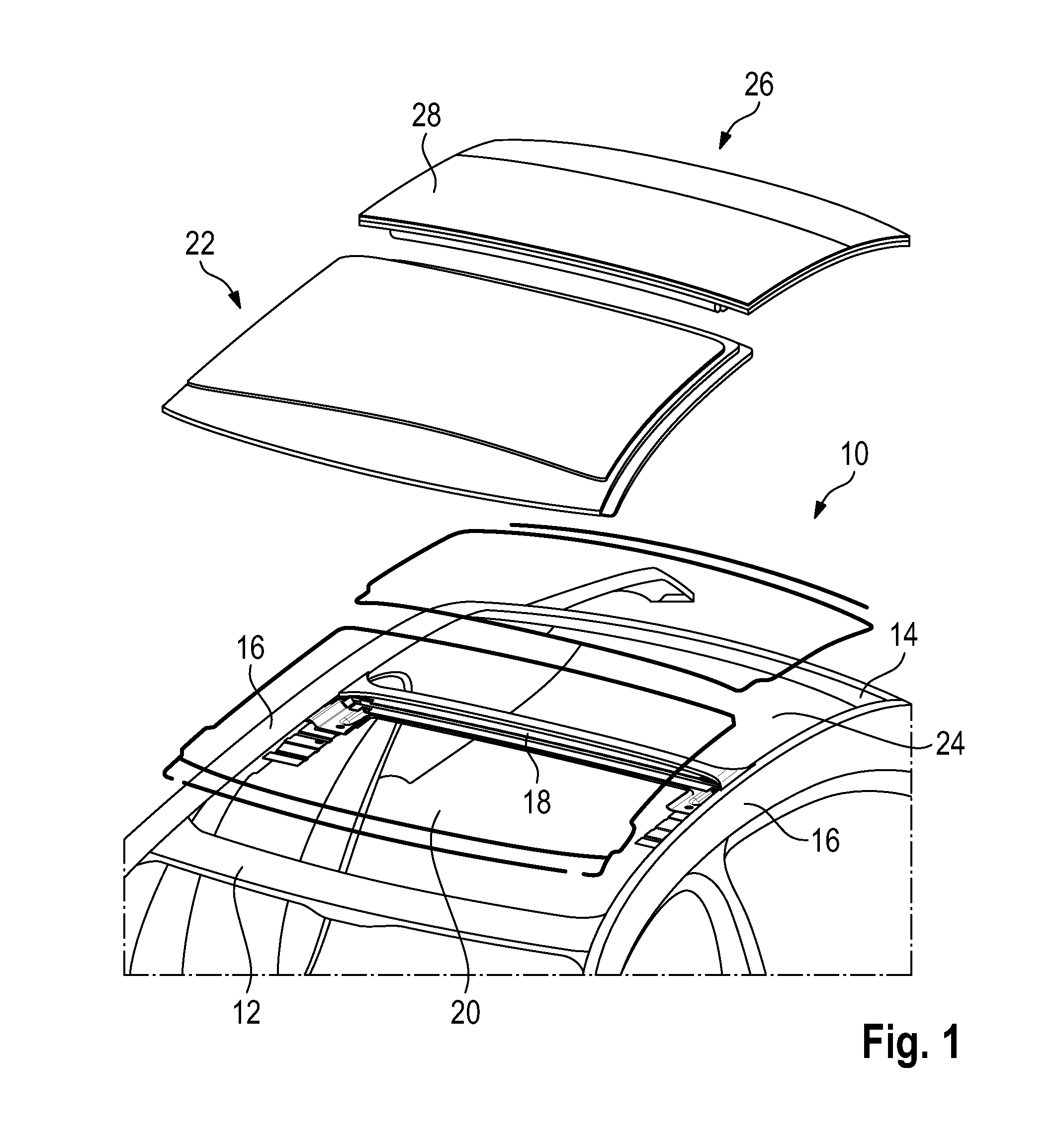 Roof construction for a motor vehicle and motor vehicle bodyshell