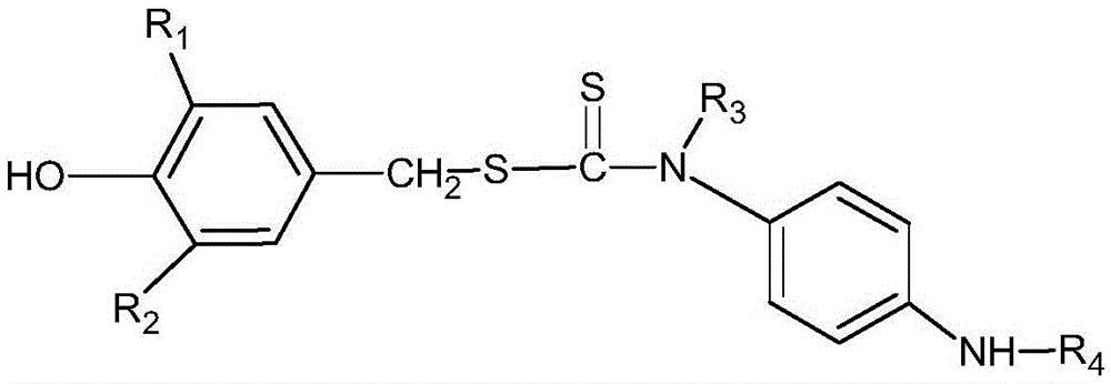 Hindered-phenol-containing phenylenediaminothioformate, antioxidant containing compound and application thereof in gas engine lubricating oil