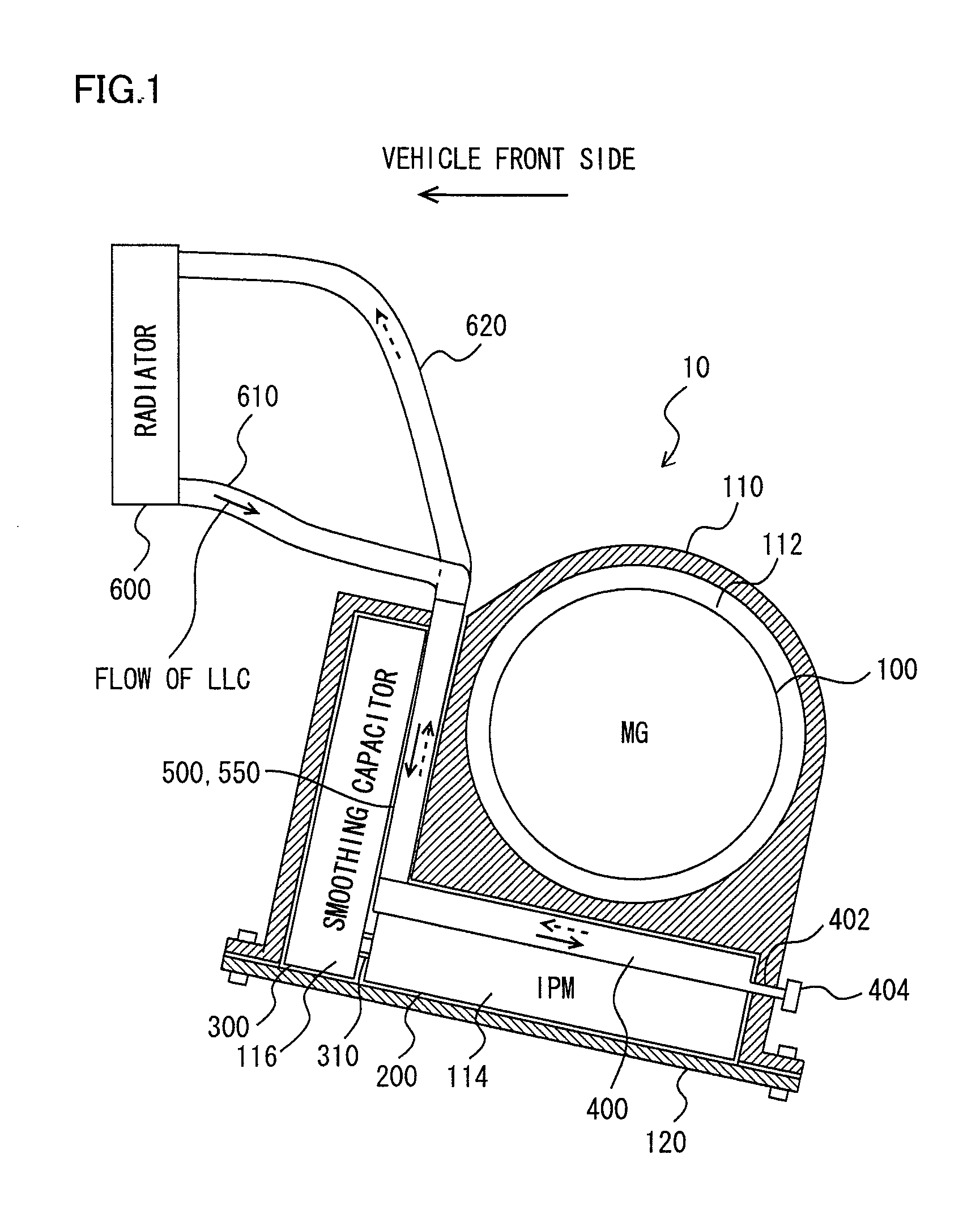 Cooling structure for inverter and capacitor accommodated integrally with motor in housing of motor, motor unit with cooling structure, and housing