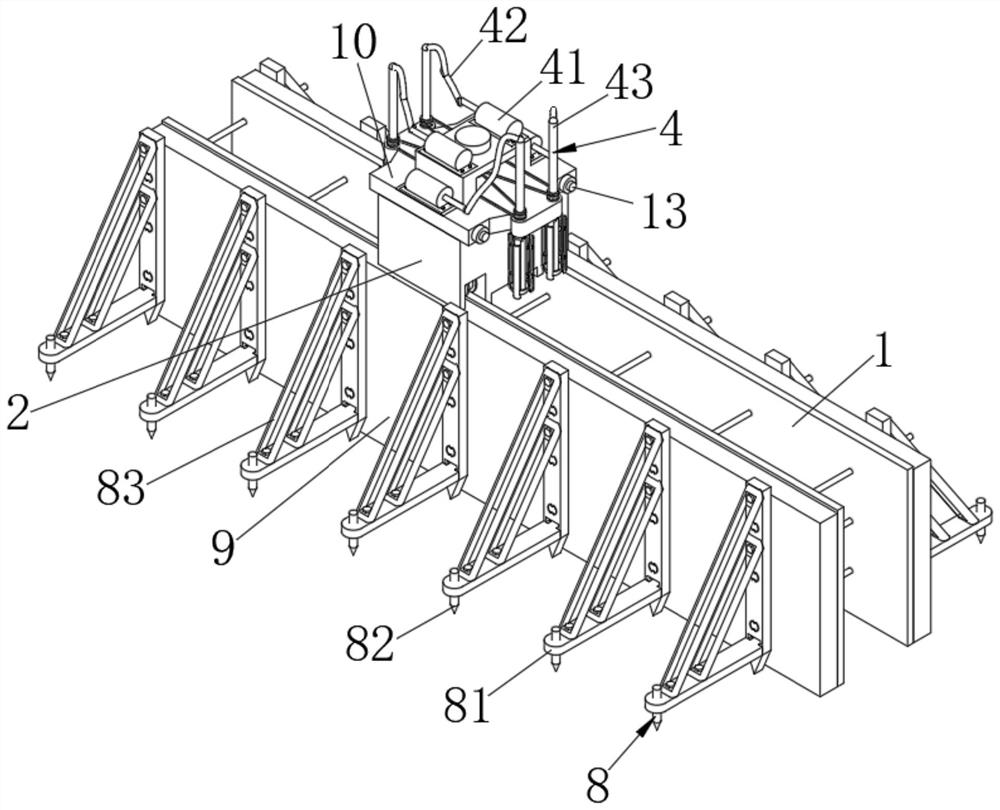 A structure and construction method for detecting surface curvature of supporting crown beams