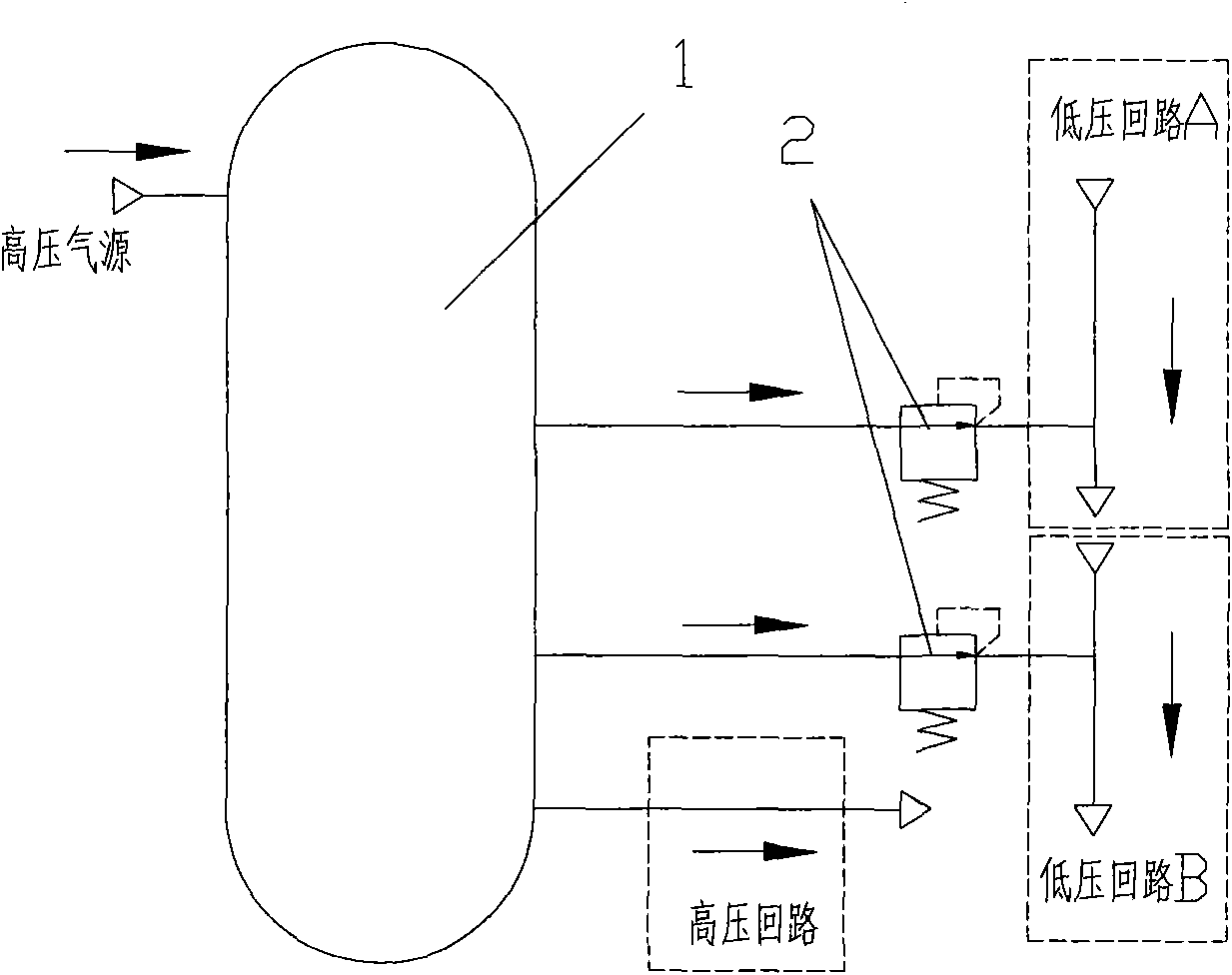 Multi-pressure shared type gas tank and pressure-supplementing valve thereof