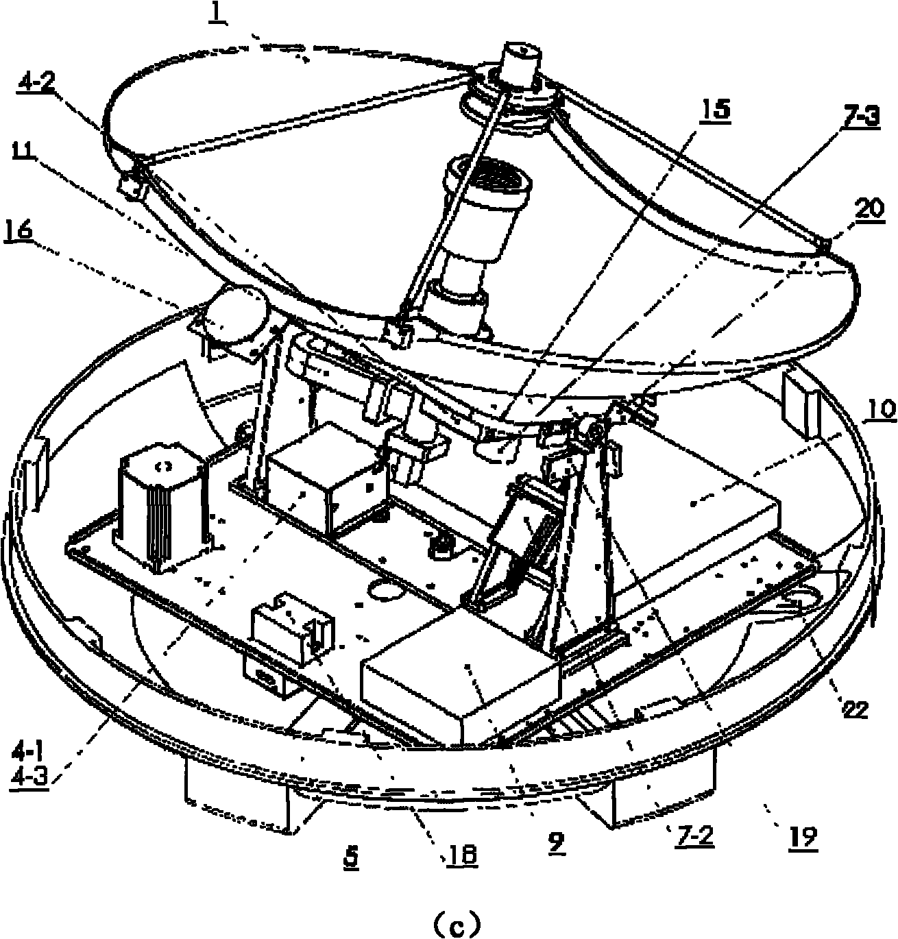 Vehicle-mounted Ku wave band satellite communication small-bore antenna system