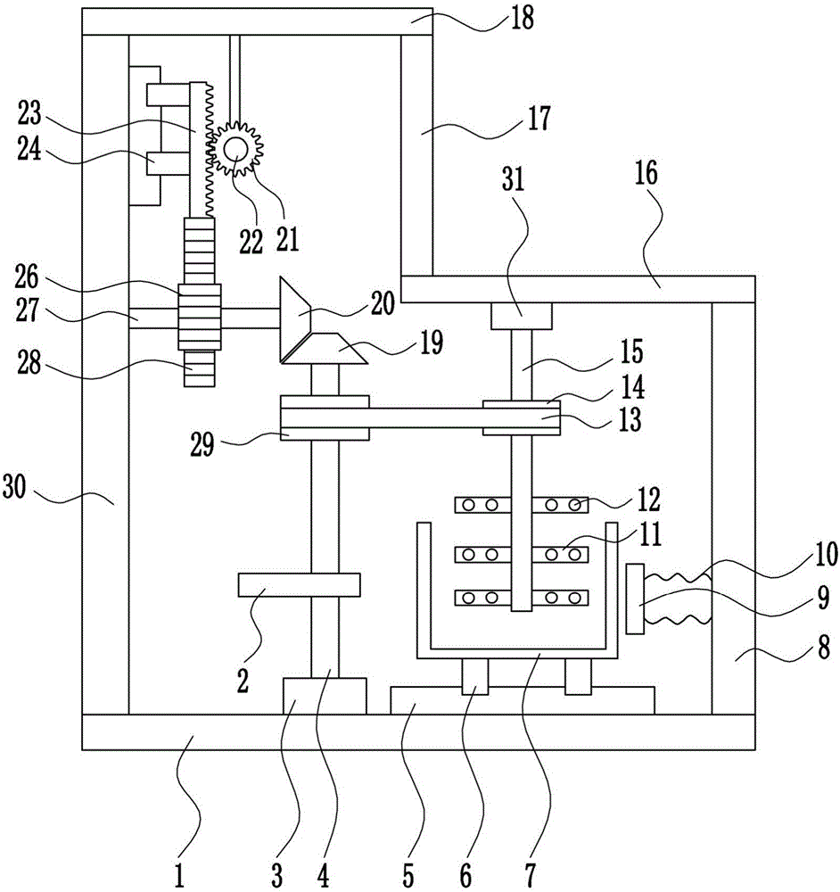 Gear-type raw material stirring device for shoe industry