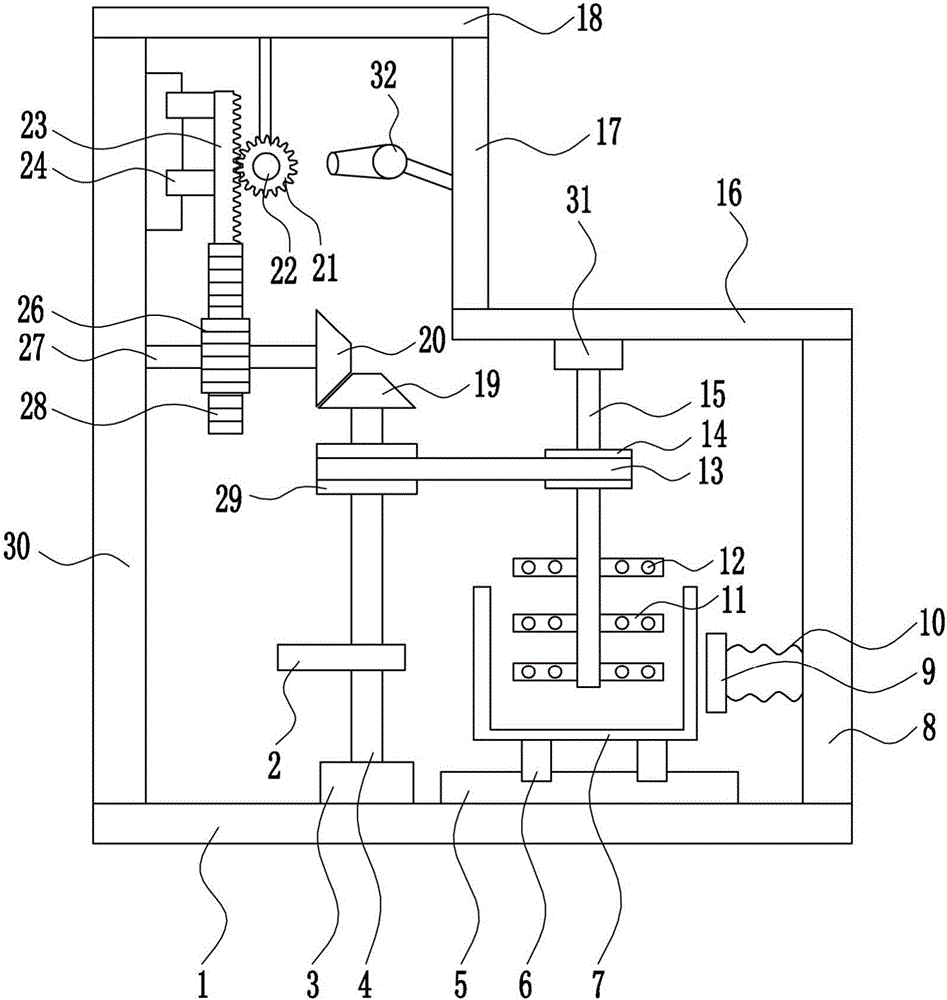 Gear-type raw material stirring device for shoe industry