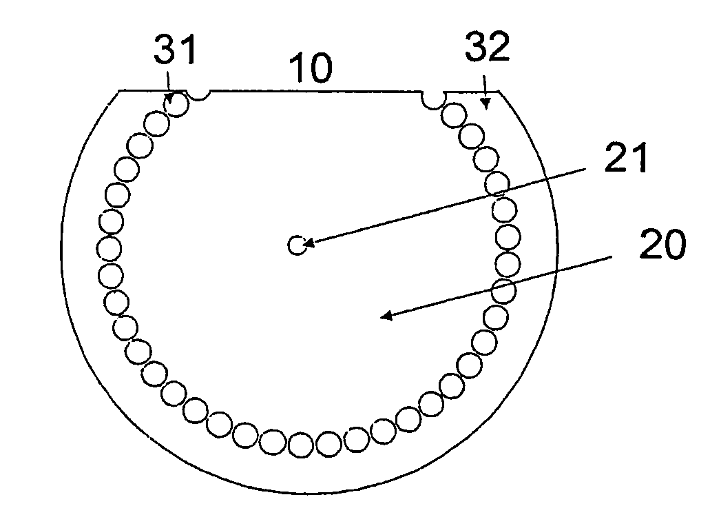 Microstructured optical fibre with cladding recess, a method of its production, and apparatus comprising same