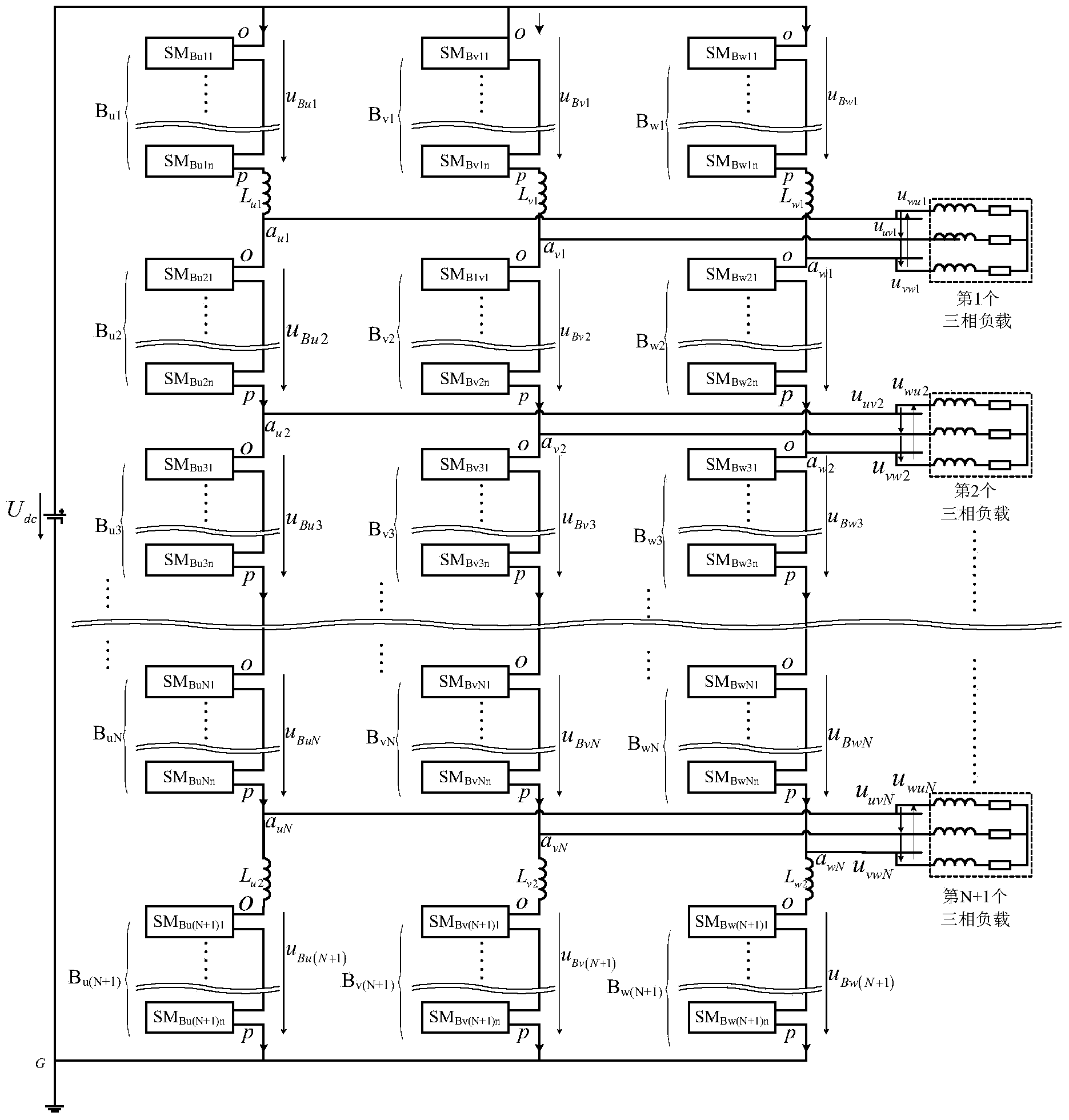 N-output three-phase 3N+3-switch-group MMC inverter and control method of N-output three-phase 3N+3-switch-group MMC inverter