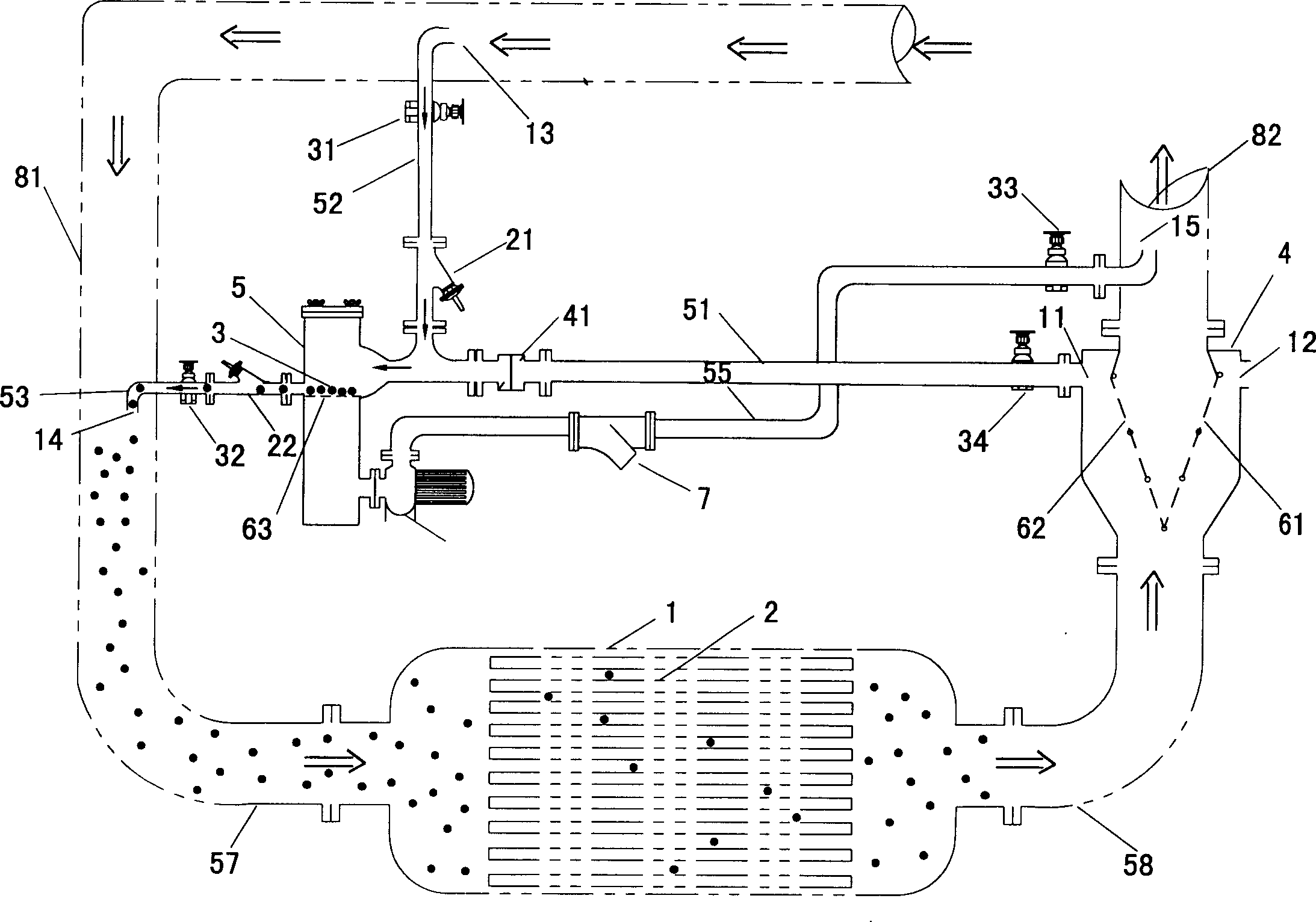 Automatic purging system in water-ballast condenser line pipes