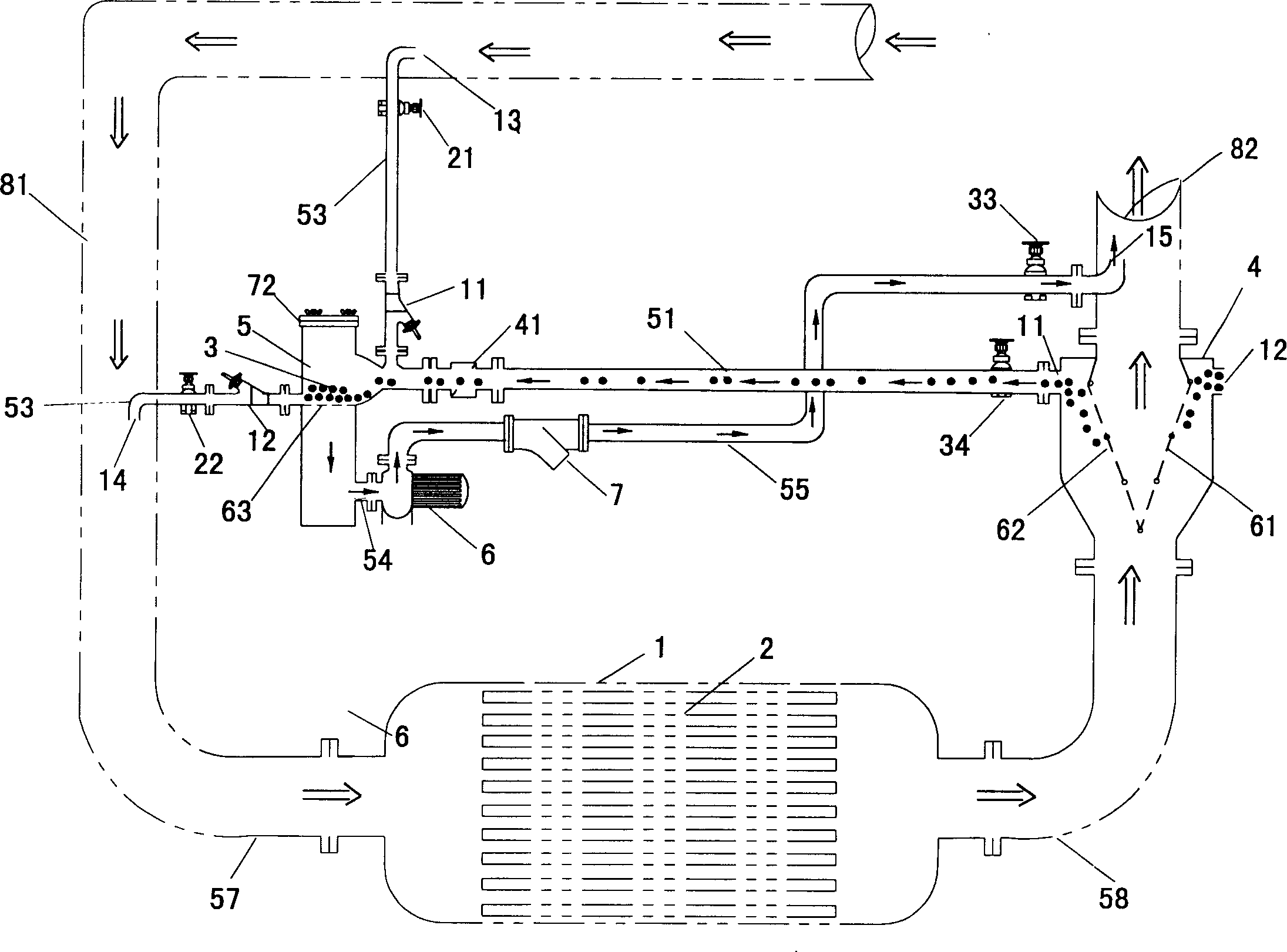 Automatic purging system in water-ballast condenser line pipes