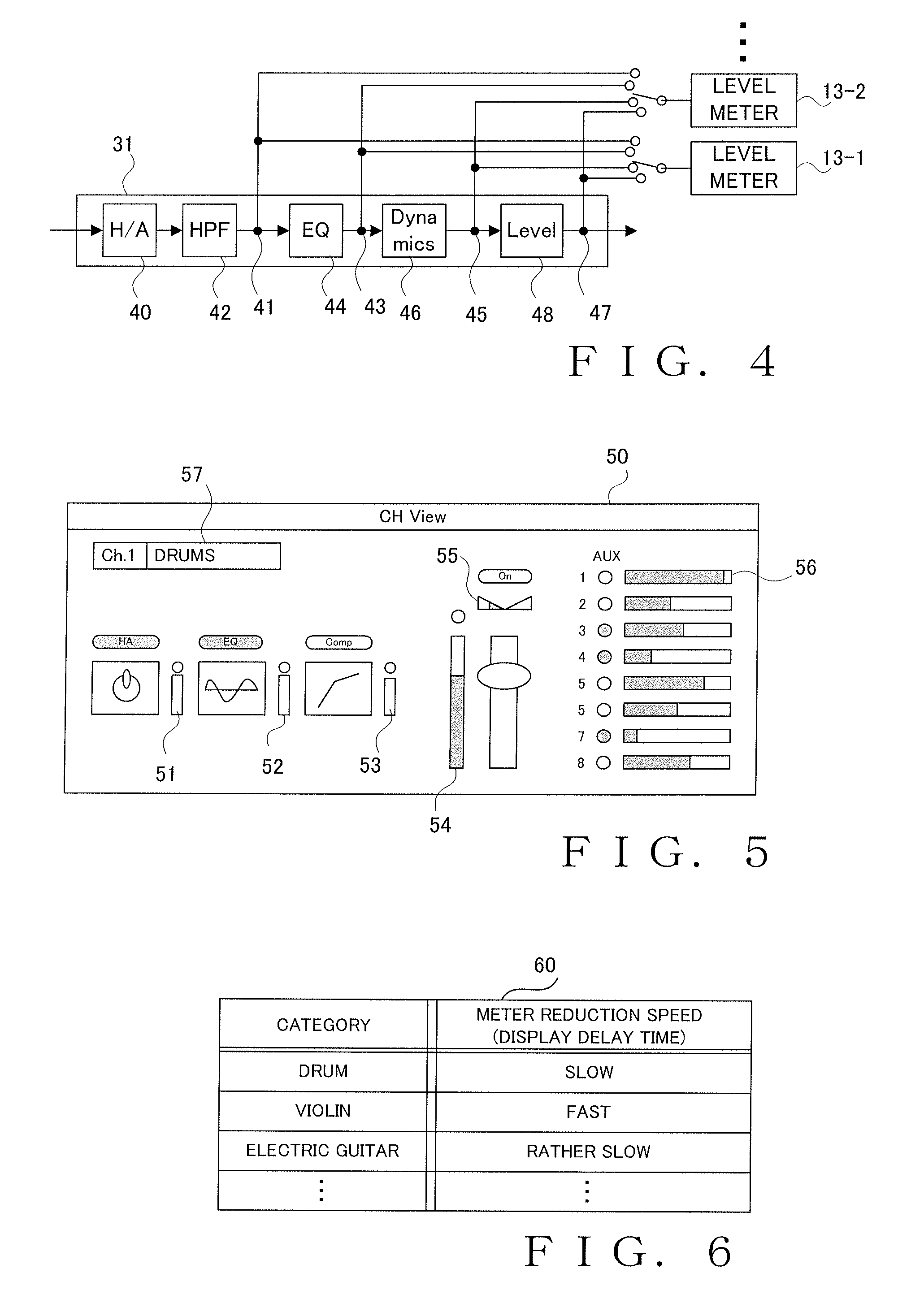 Displaying attenuating audio signal level in delayed fashion