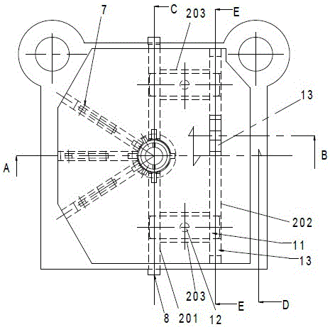 Piercing die for simultaneously punching five direction holes by using two different cam mechanisms, and operating method thereof