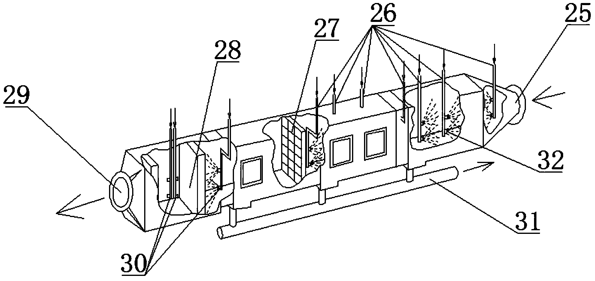 Horizontal spraying and desulfurizing device and method for aluminum electrolysis fume