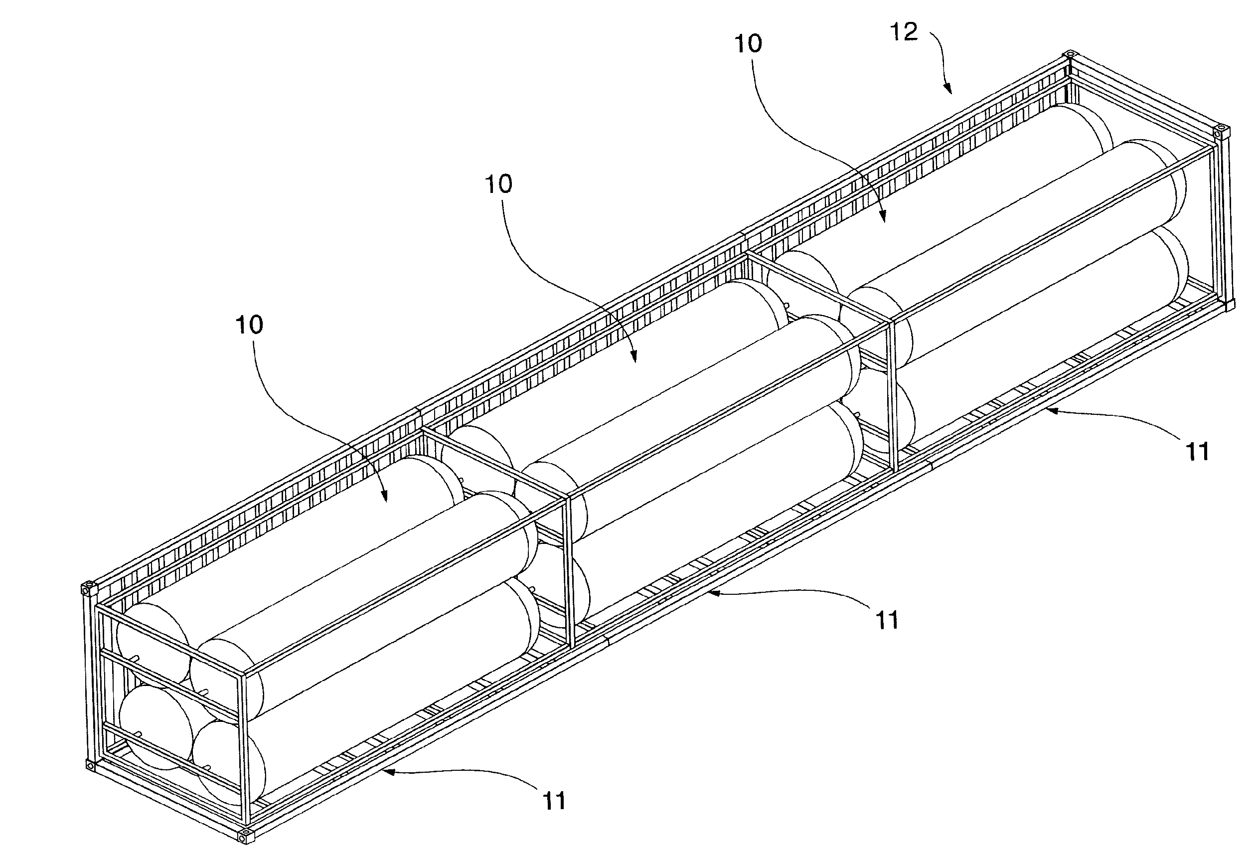 Method of fabricating type 4 cylinders and arranging in transportation housings for transport of gaseous fluids