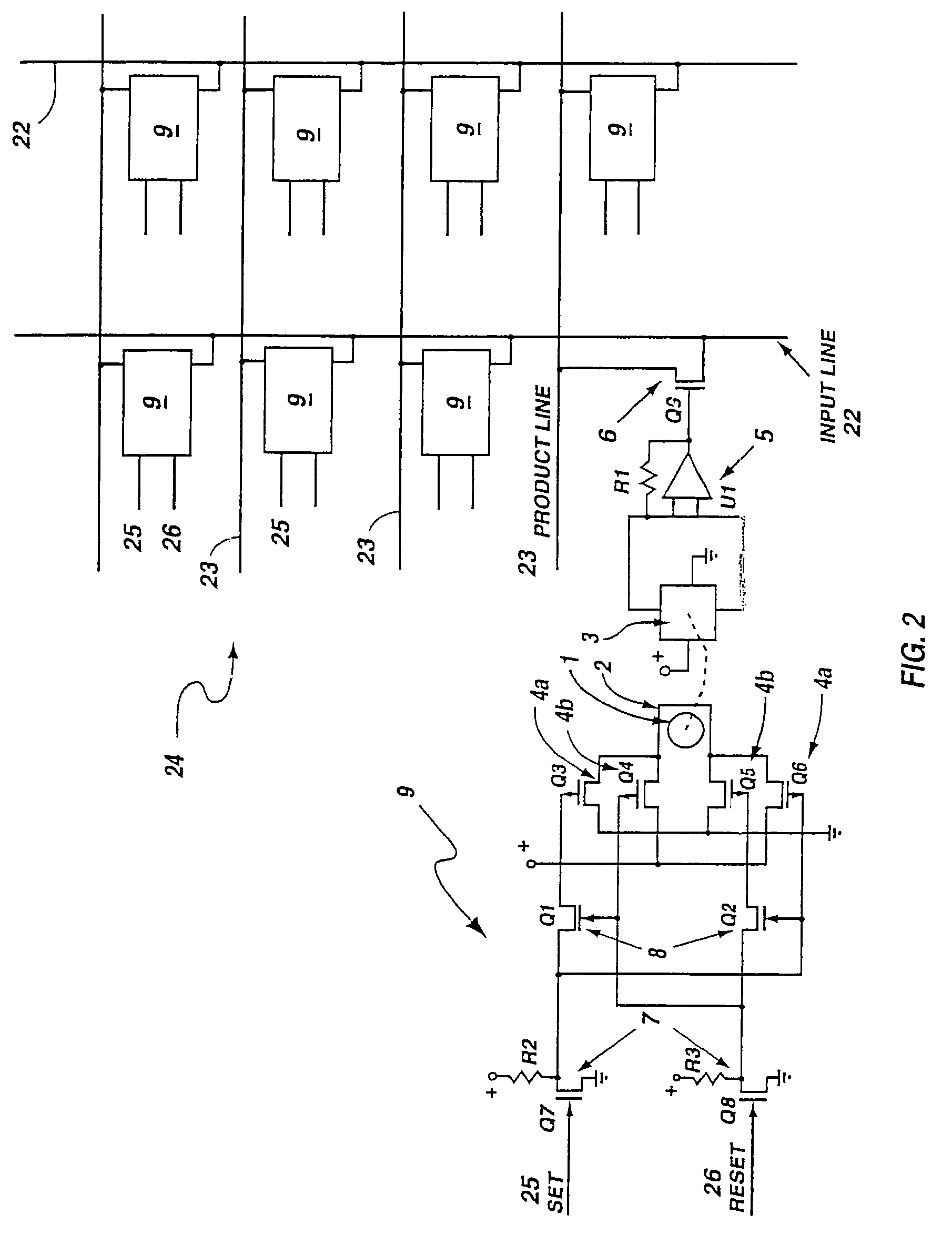 Programmable array logic circuit employing non-volatile ferromagnetic memory cells