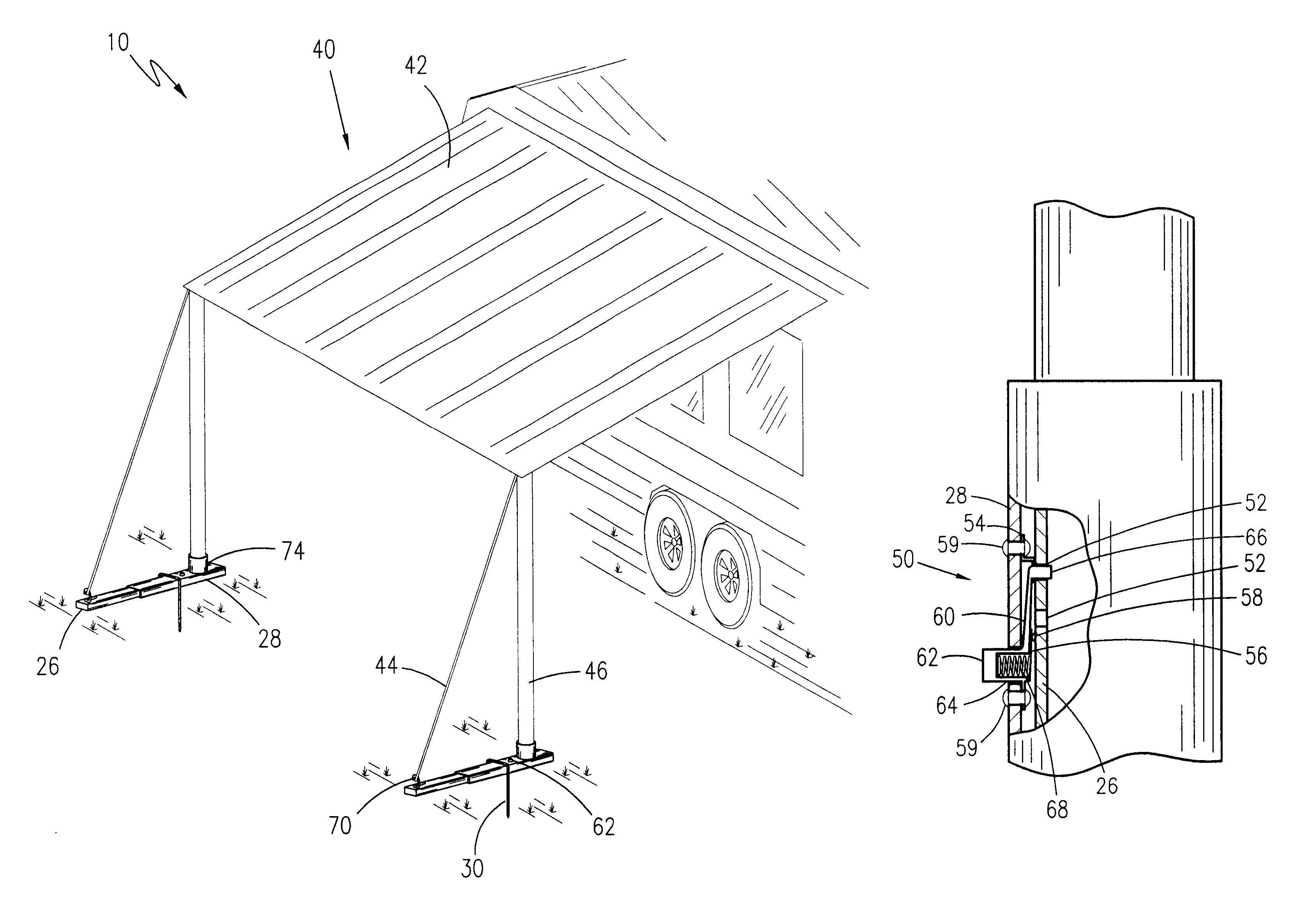 Support apparatus for rollout awnings