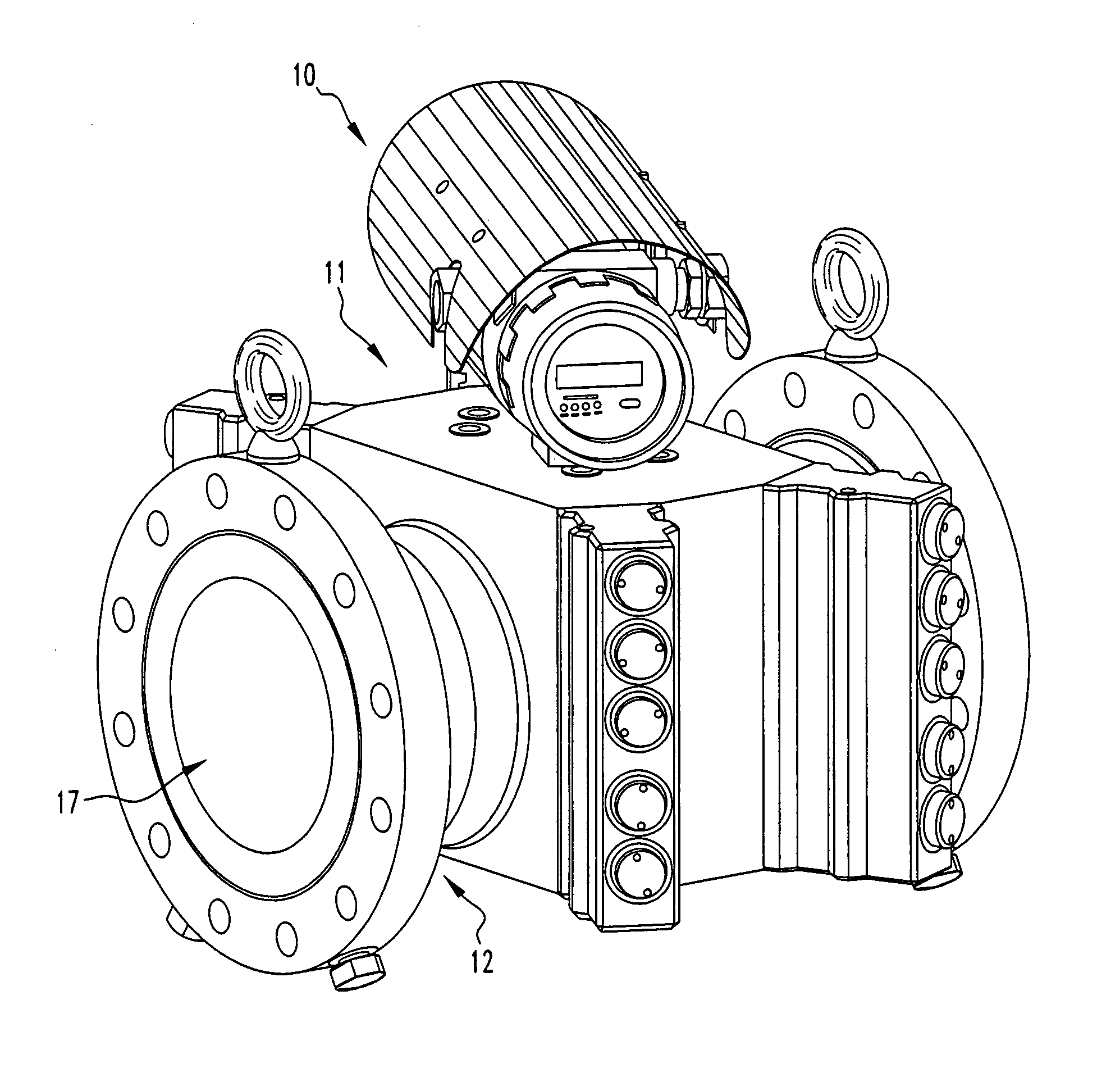 Chordal gas flowmeter with transducers installed outside the pressure boundary, housing and method