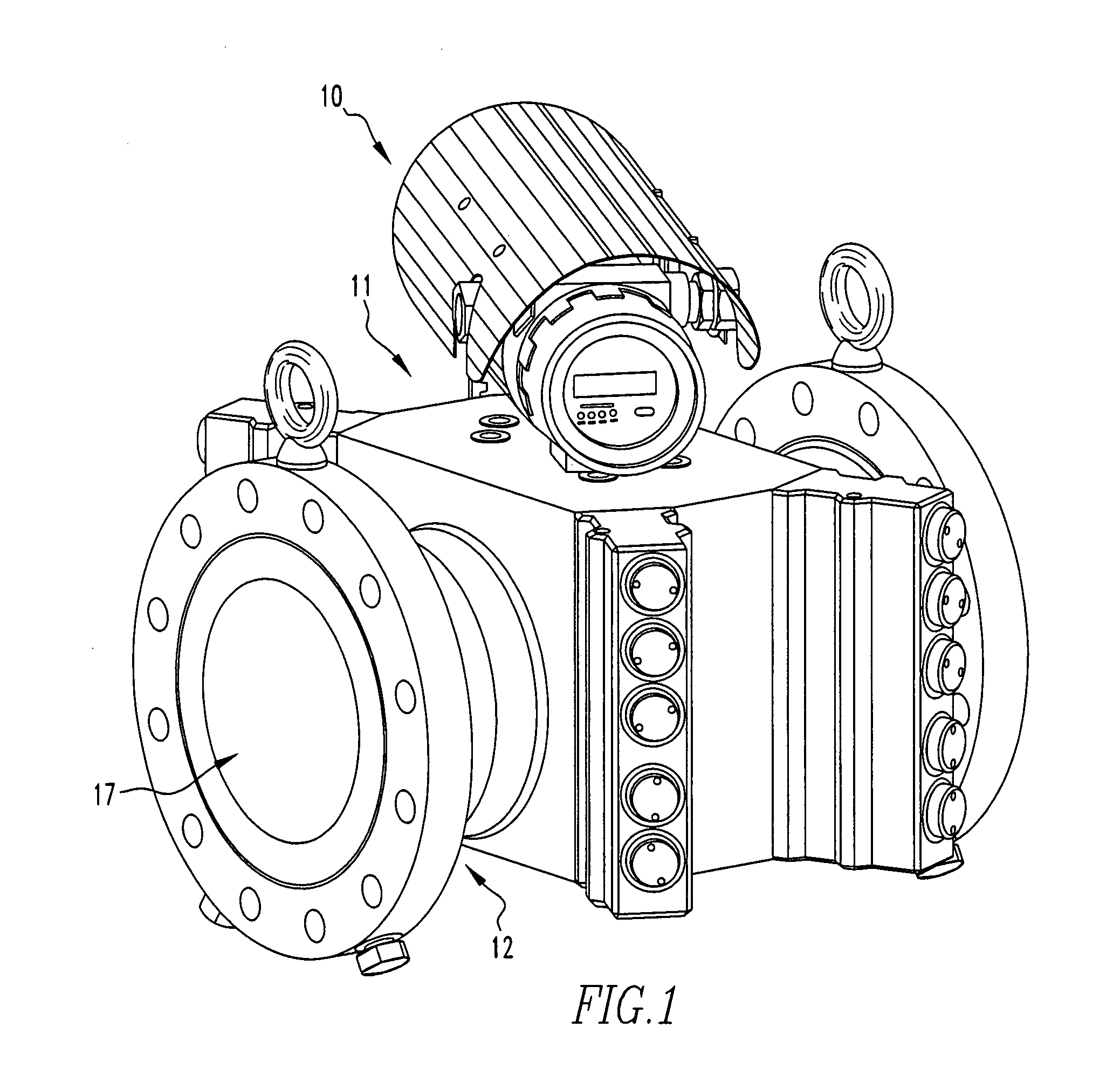 Chordal gas flowmeter with transducers installed outside the pressure boundary, housing and method