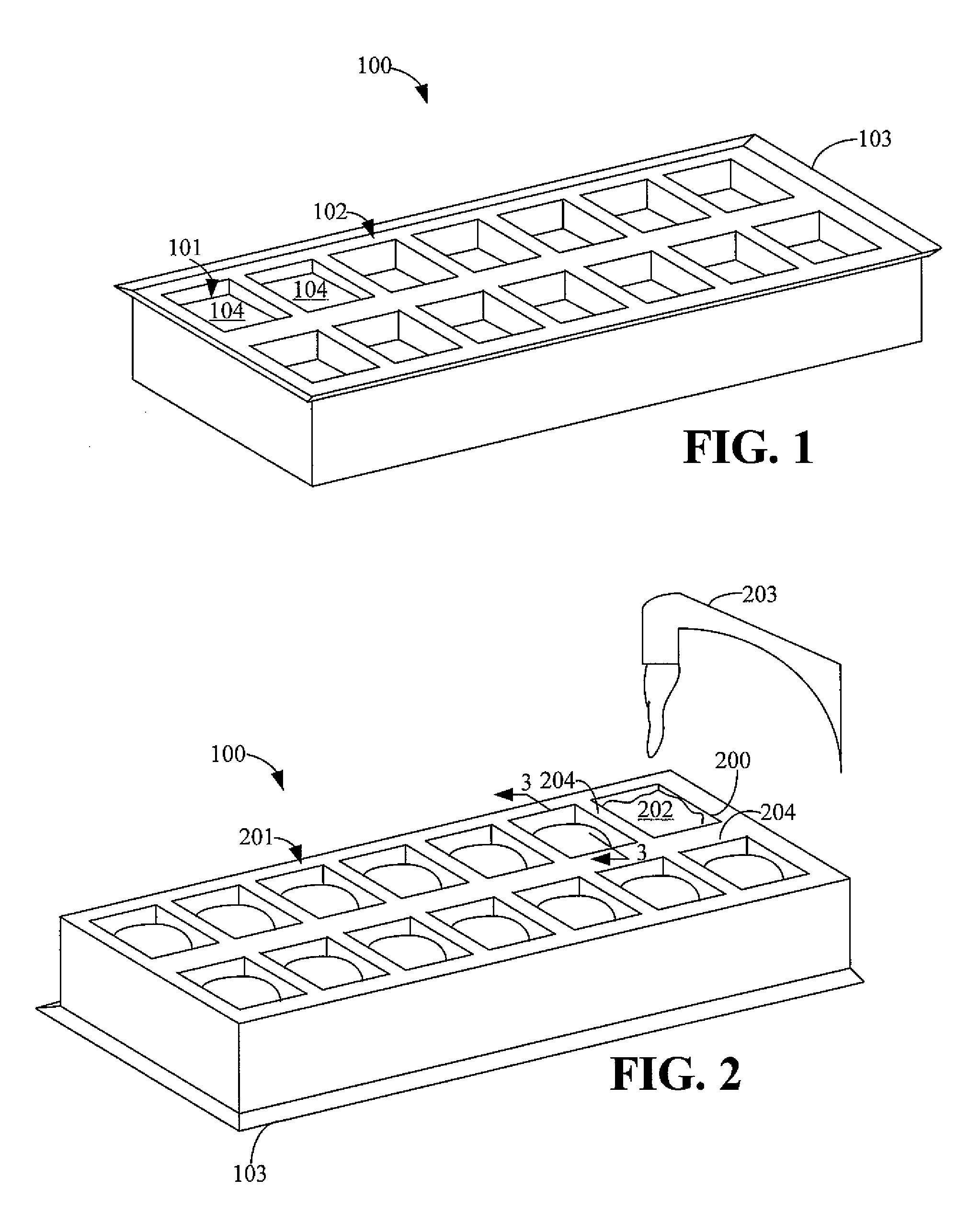 Ice cube tray and method for releasing a single cube from tray