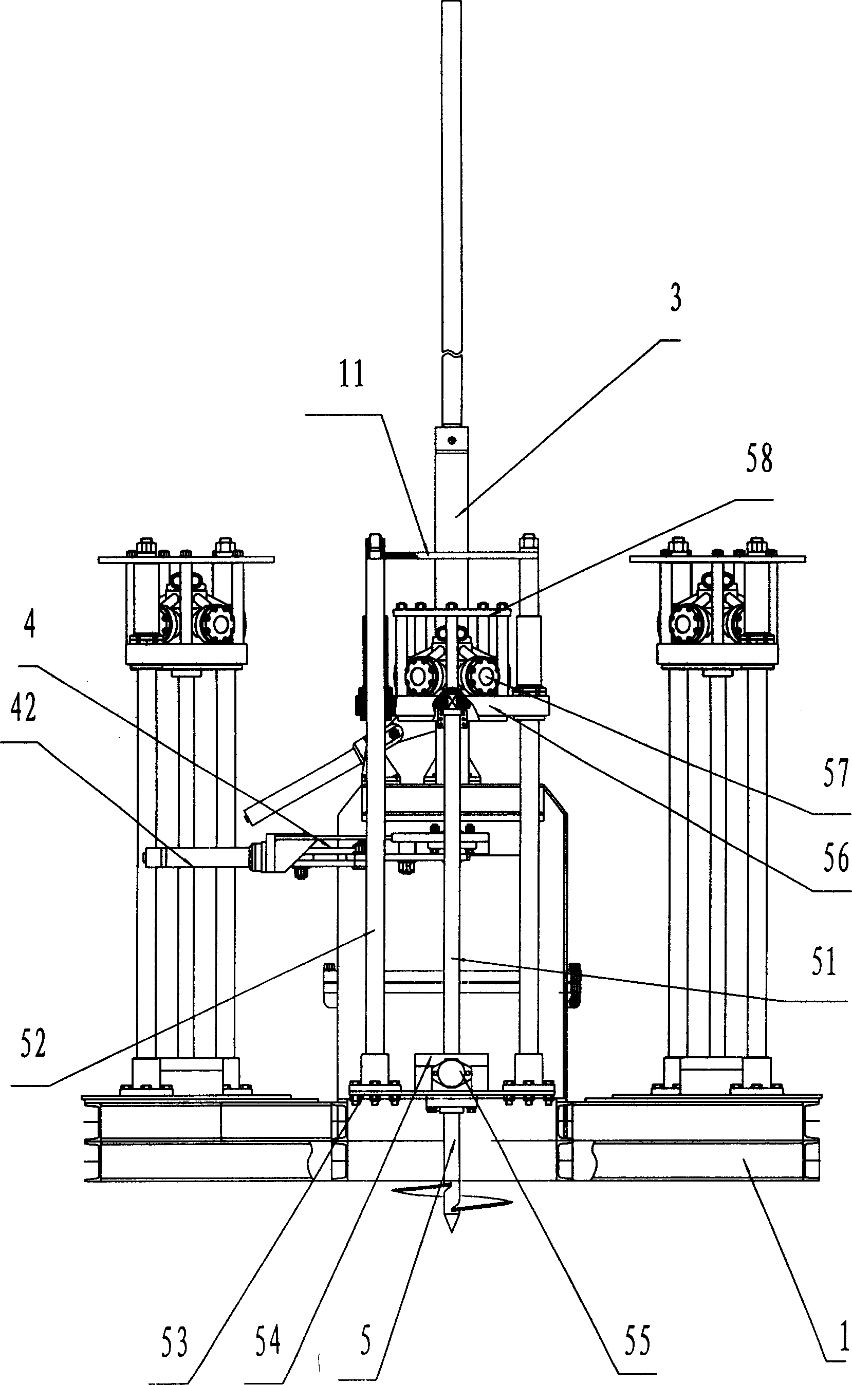 Probe penetration implement for detecting and monitoring sea bed soil body