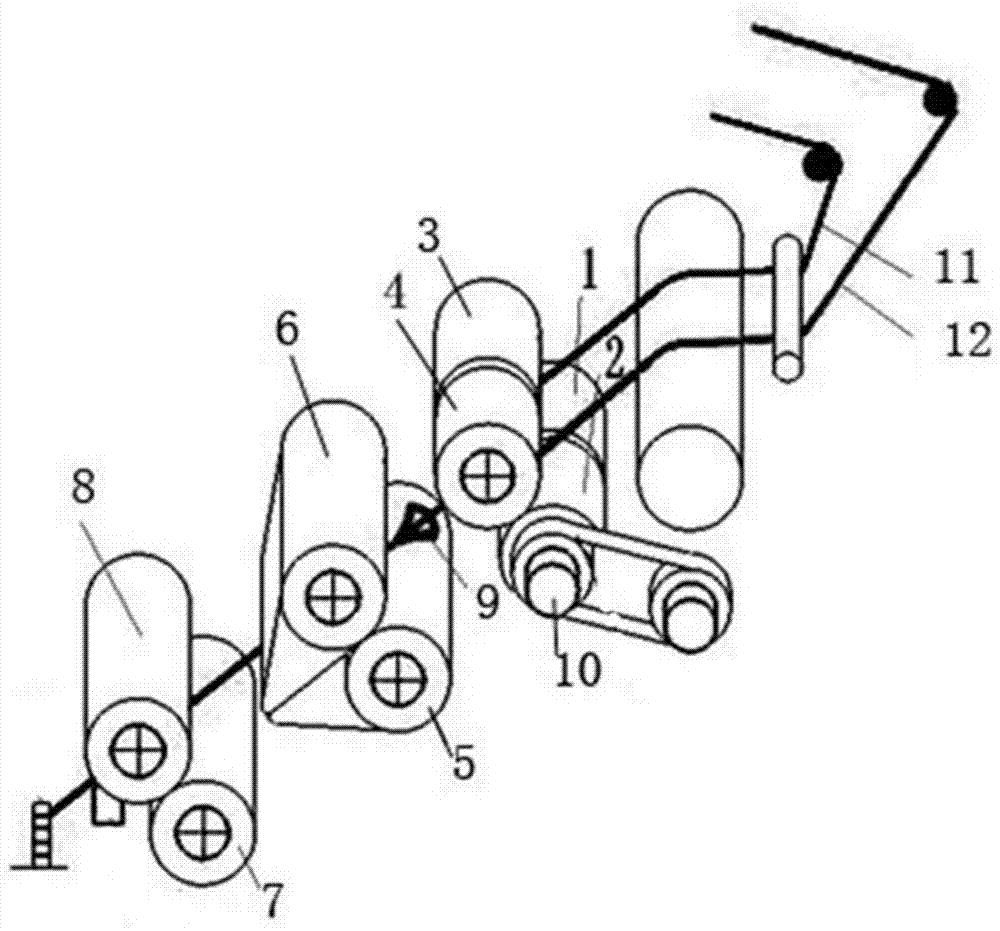 Method and device for weaving colorful bunchy yarn and dotted yarn based on two-component secondary traction