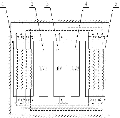 Voltage-regulating winding structure of splitting winding type on-load tap-changing transformer