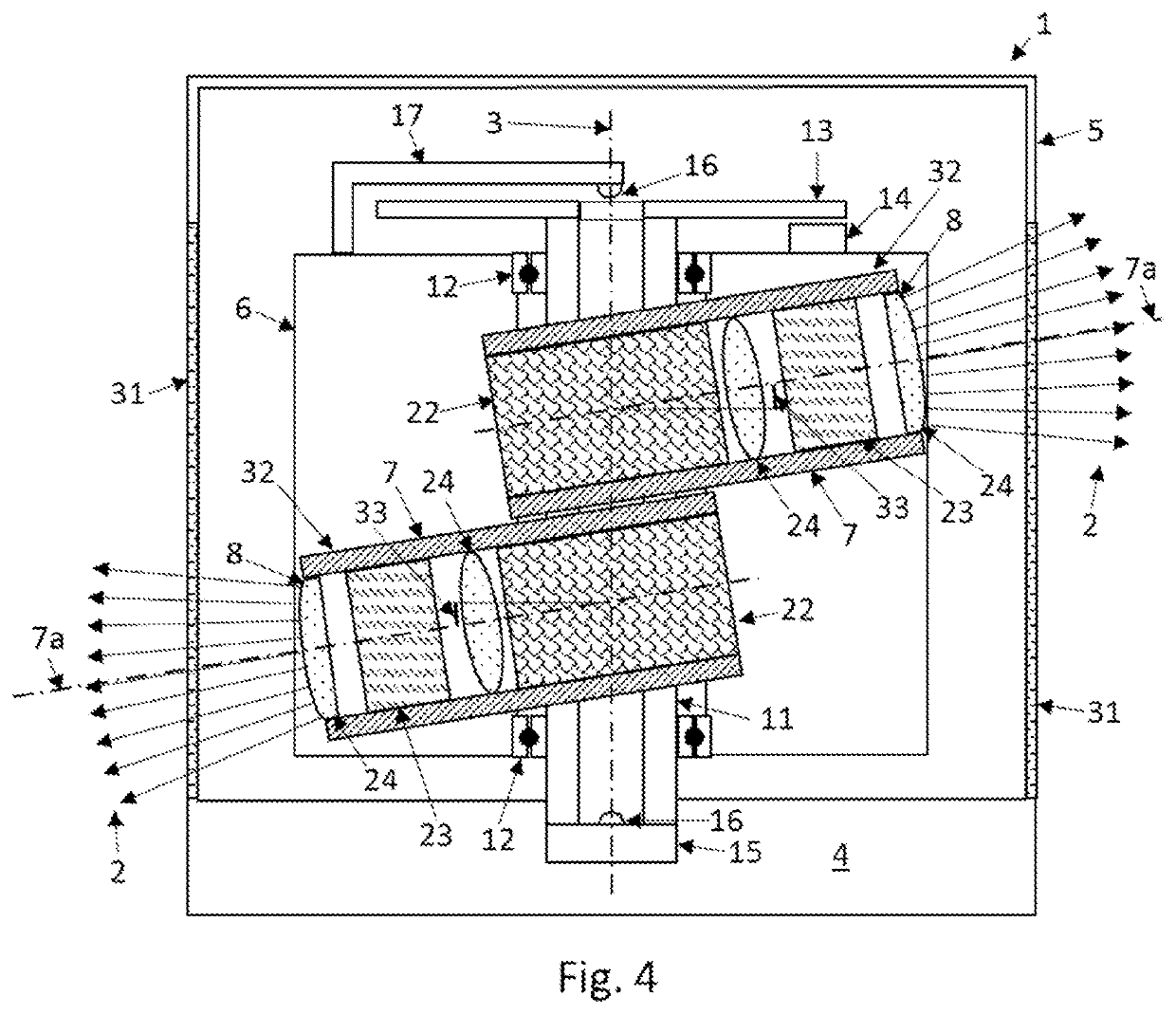 Multi-beam measuring device with high directional stability for 3D scanning of an environment