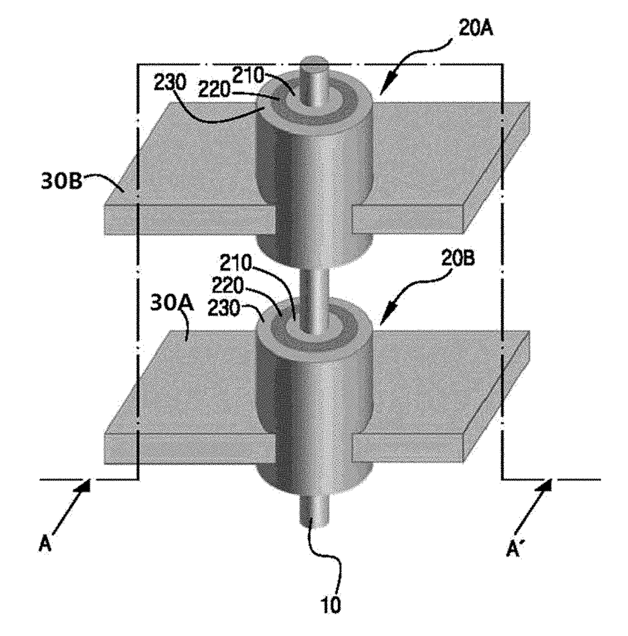 Complementary resistive switching memory device having three-dimensional crossbar-point vertical multi-layer structure