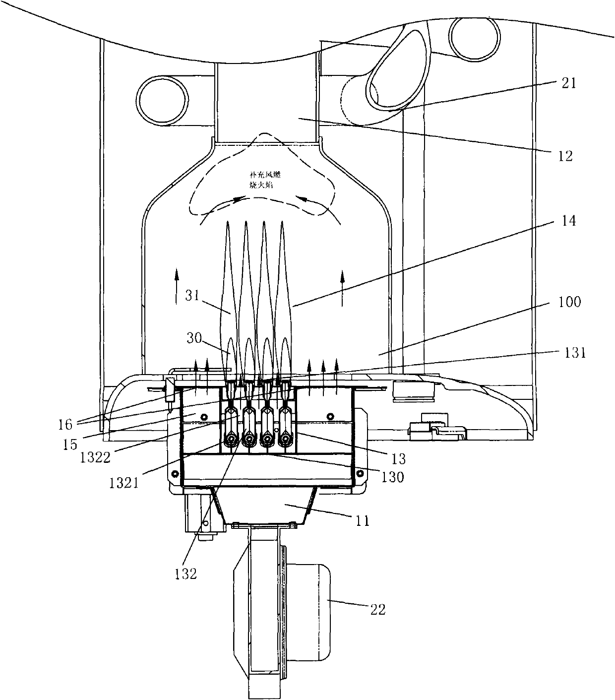 Combustion system of high-power capacity type gas water heater and combustion method thereof