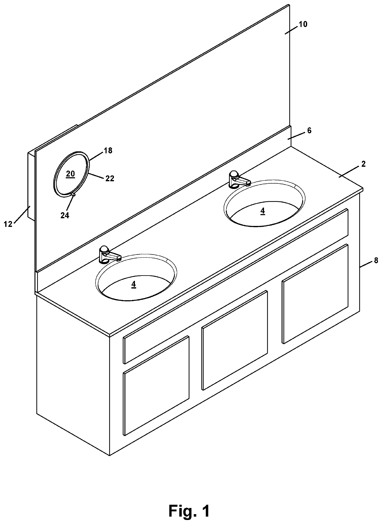 Wall-mountable vanity mirror with inset magnifying mirror