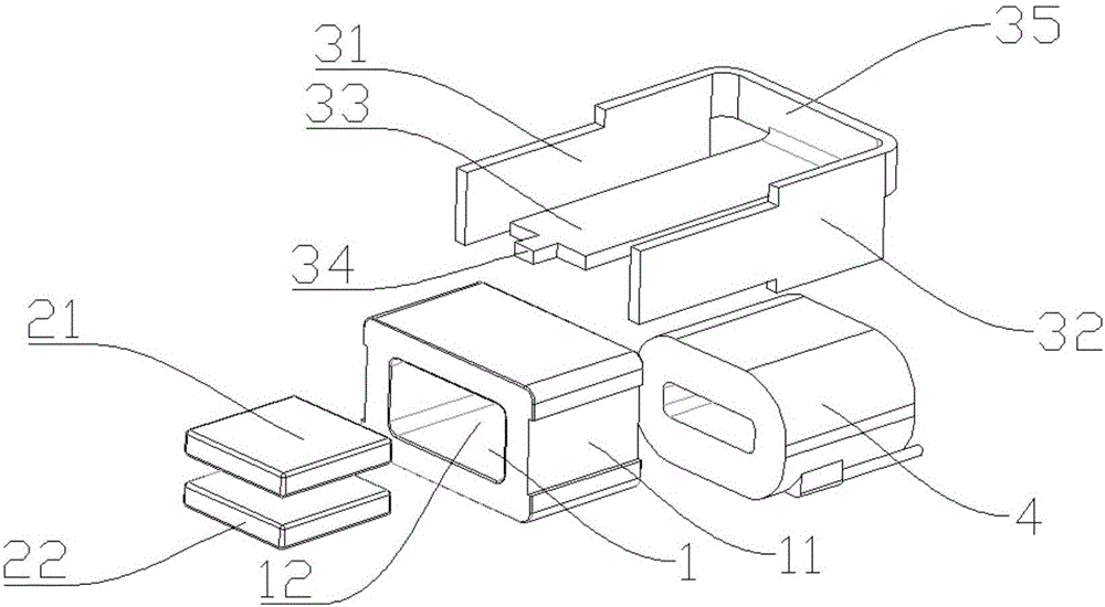 Moving iron unit provided with E-shaped armature and receiver comprising moving iron unit