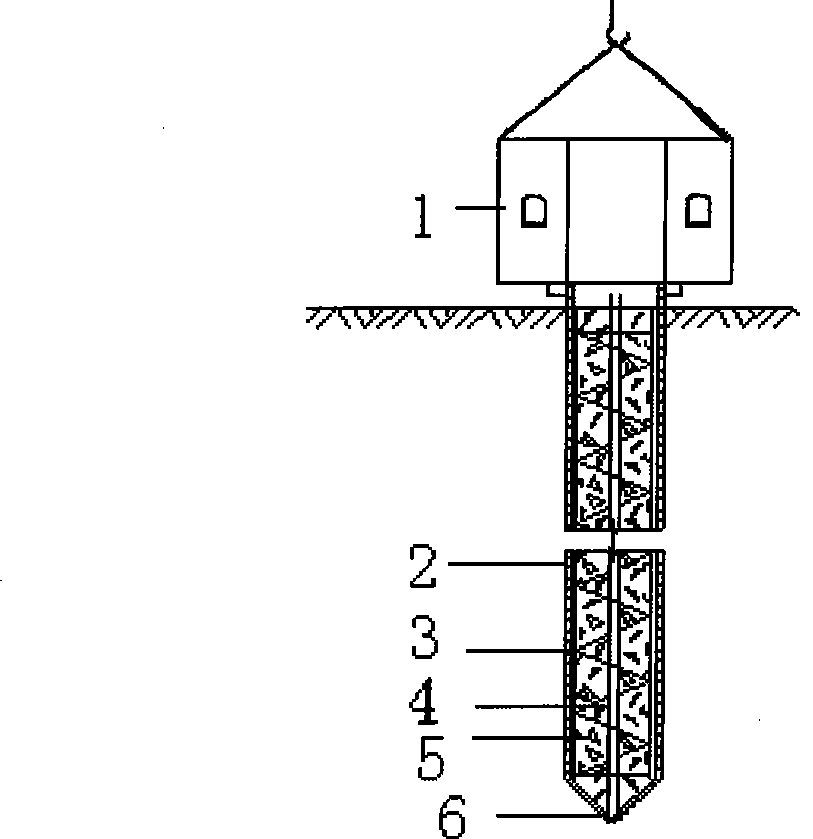 Construction method of vibrating immersed tube gravel slip-casting pile