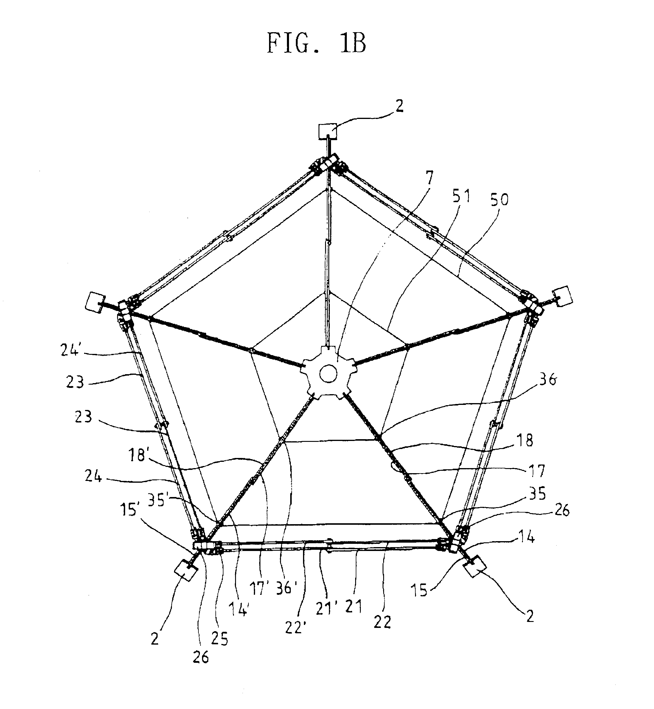 Collapsible canopy framework structure of a regular polygon