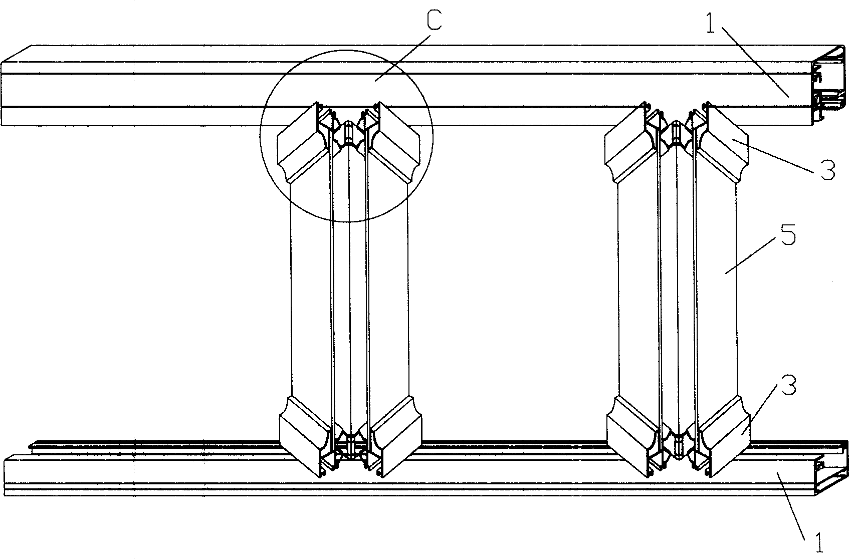 Folding frameless window for balcony