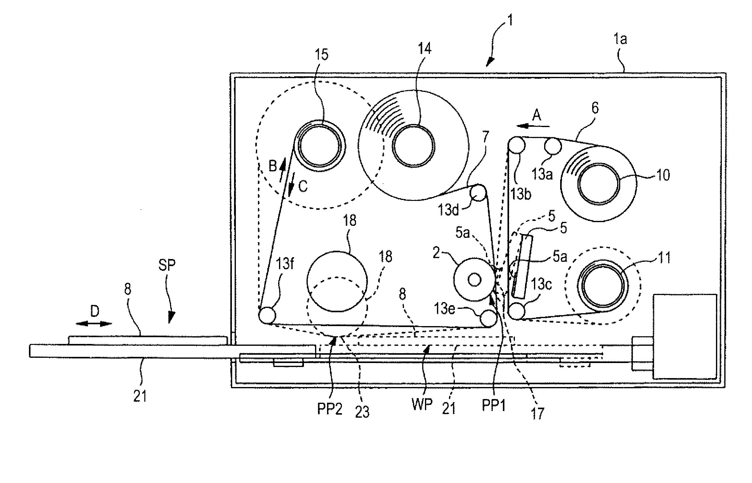 Intermediate transfer medium conveying device and thermal transfer line printer using the same