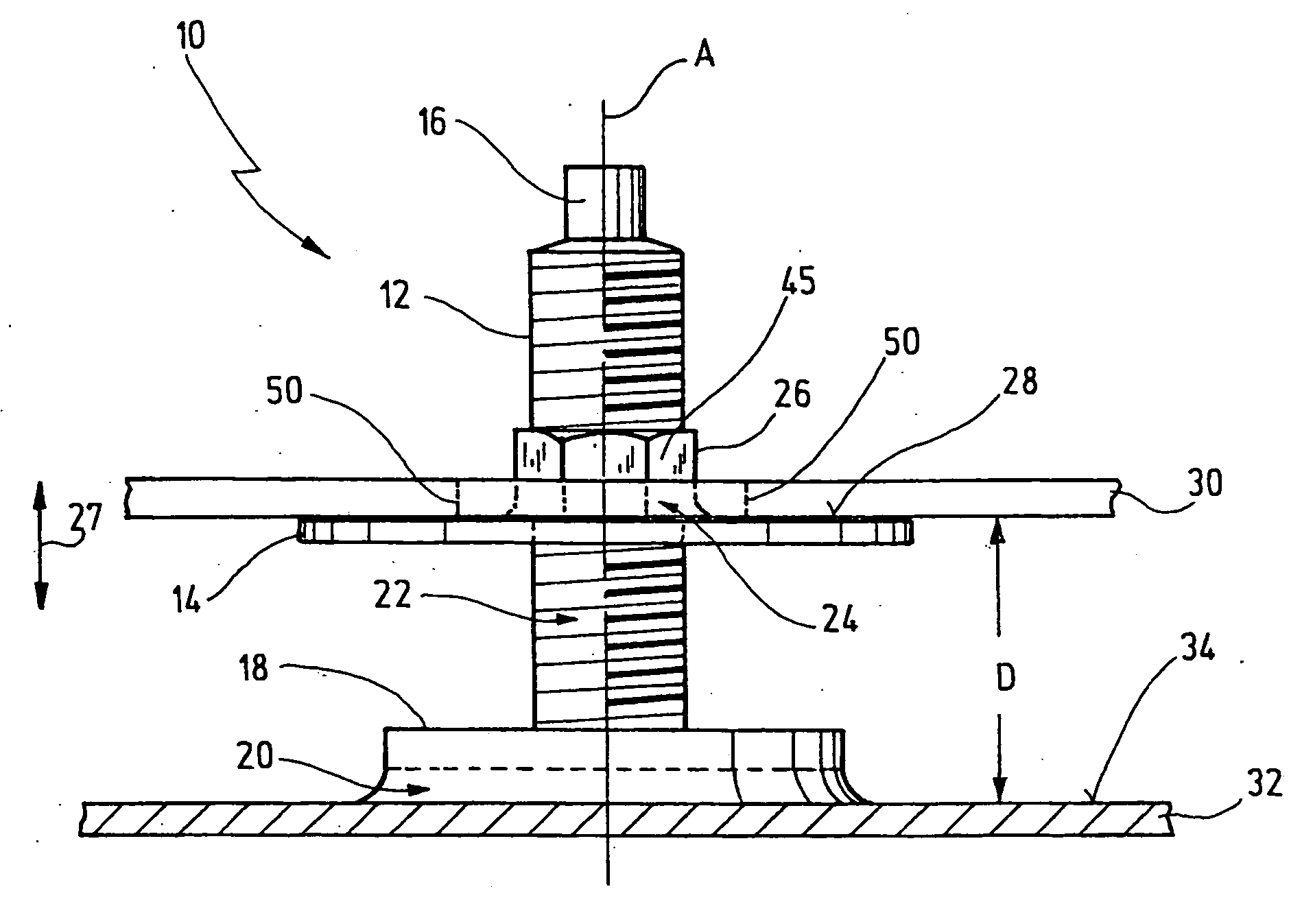 Method, fastening system and auxiliary apparatus for fastening a first component to a second component with a precise separation