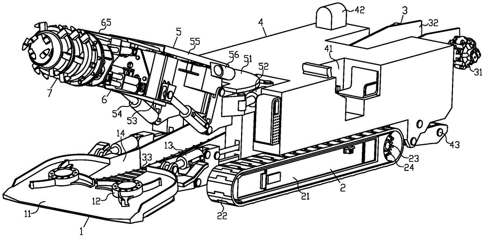 Six degrees of freedom hybrid fully hydraulic roadheader